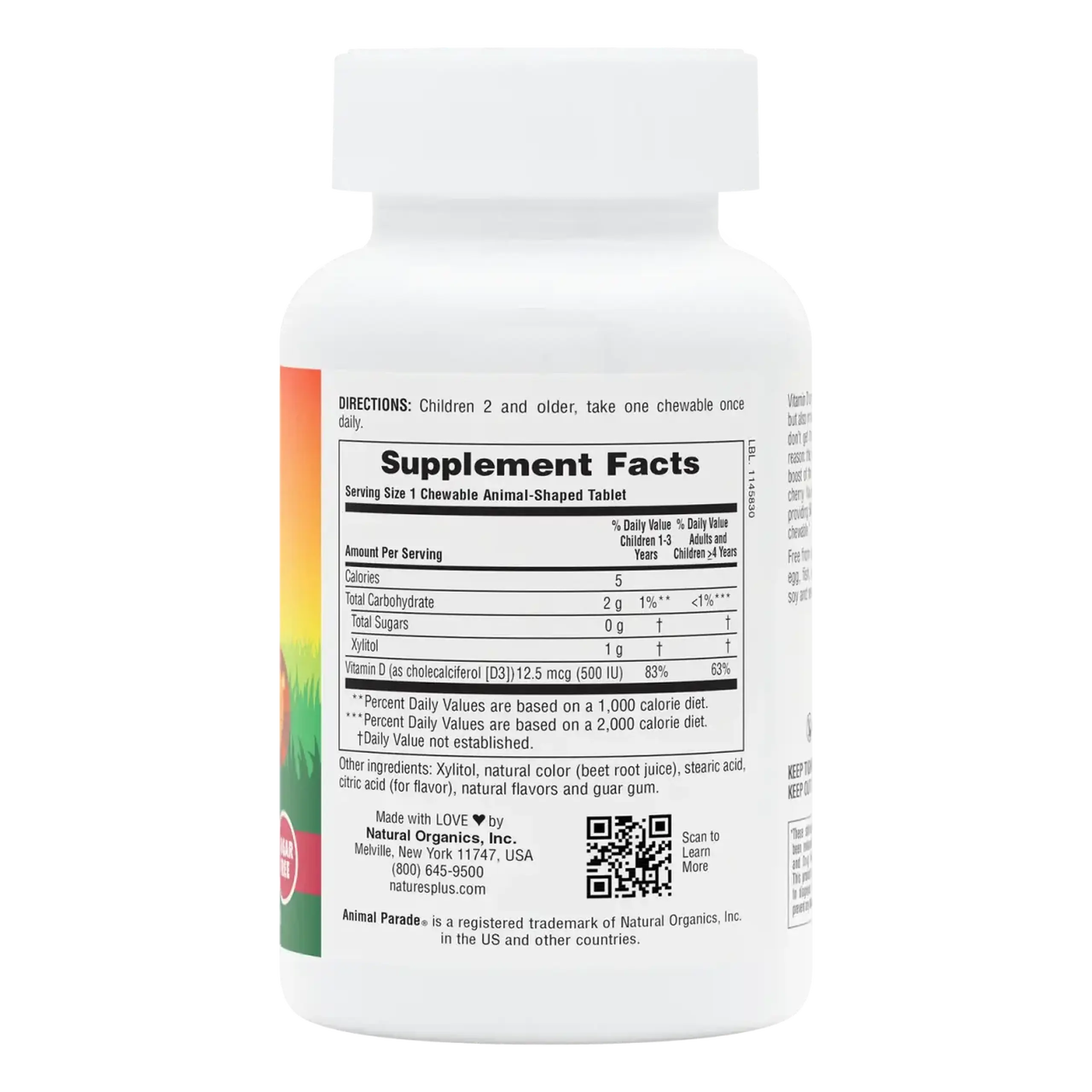 Natures Plus, Sugar-Free Chewable Vitamin D3, Animal Parade, 90 tabs