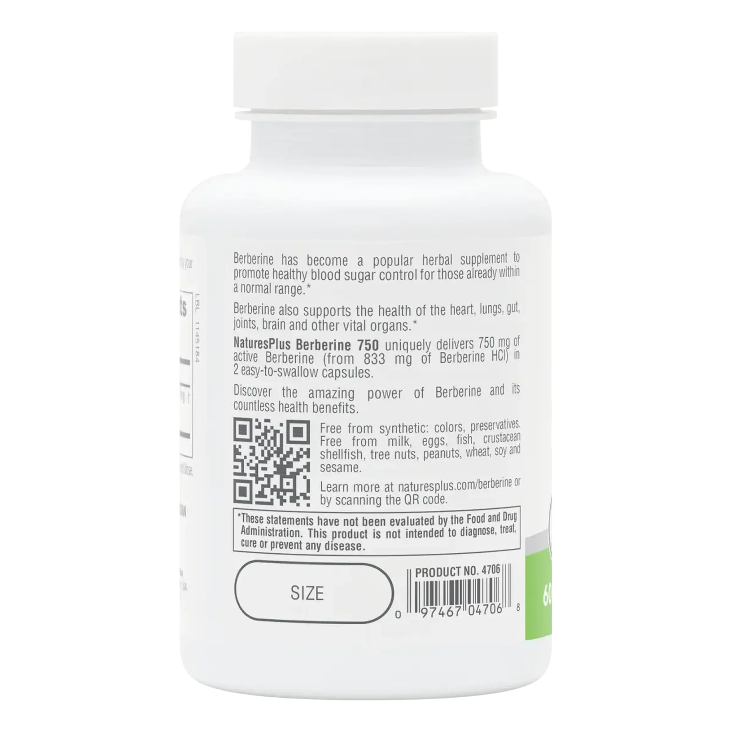 Natures Plus, Berberine 750 mg, 60 caps