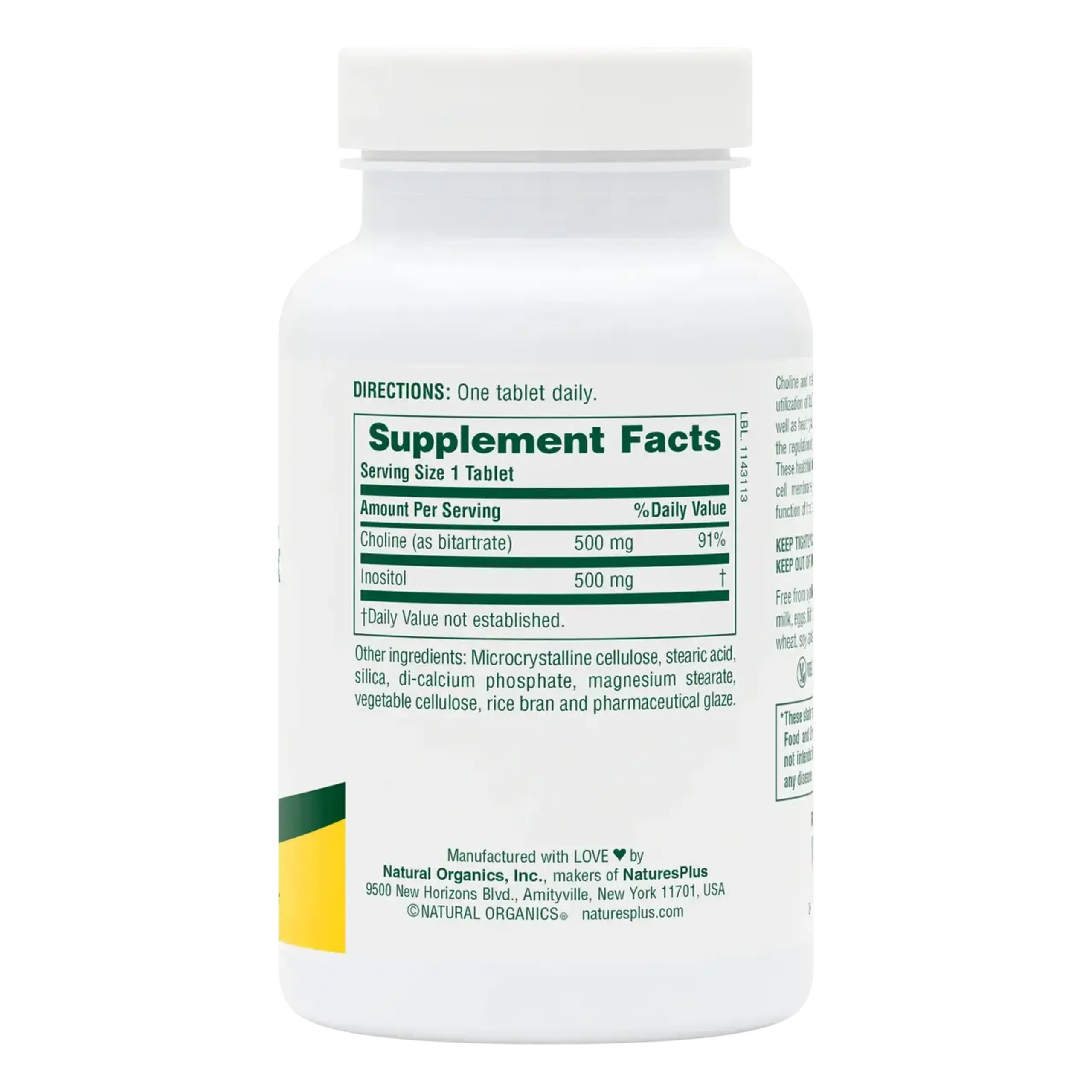 Natures Plus, Choline & Inositol 500 mg, 60 tabs