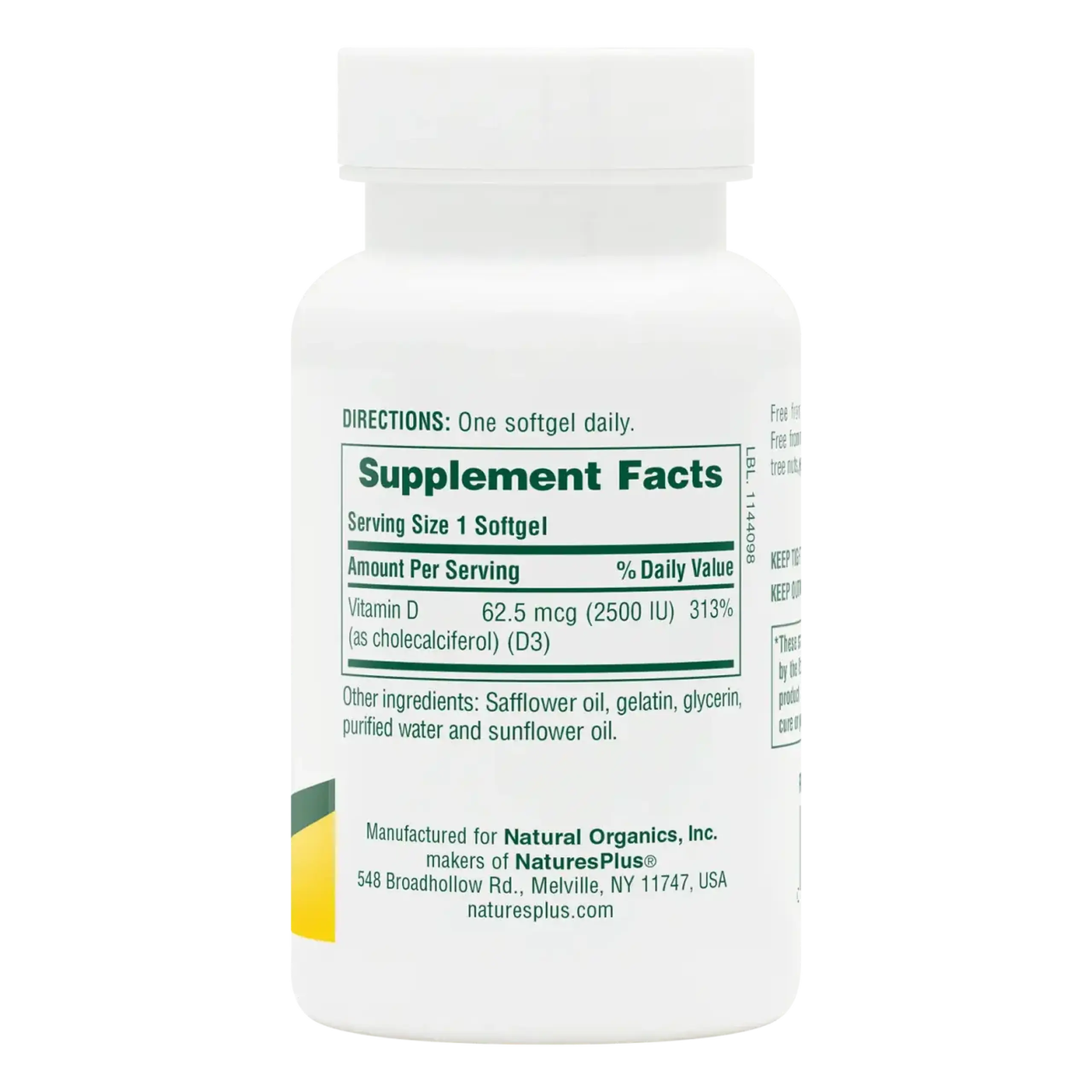 Natures Plus, Vitamin D3 2500IU, 90 Softgels