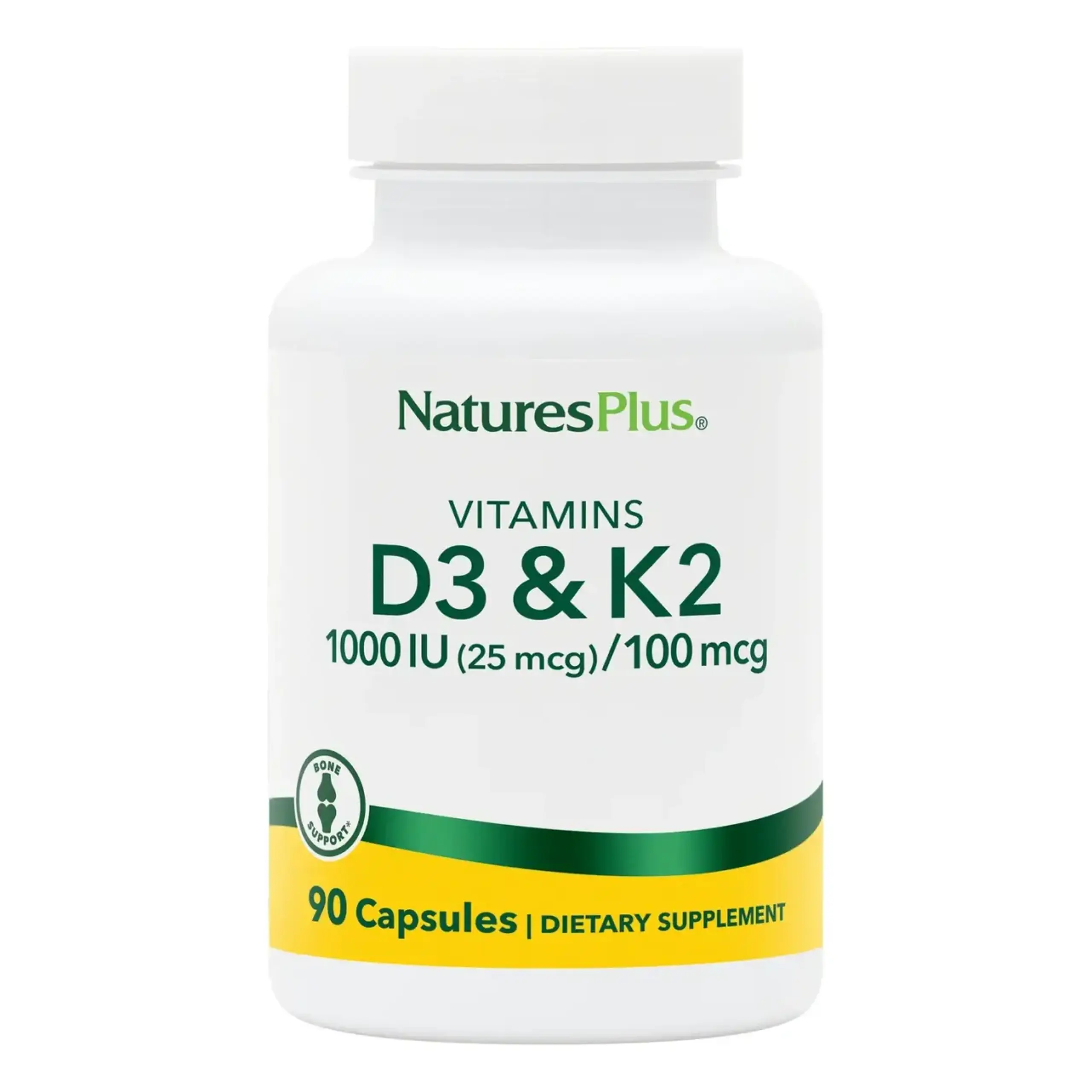 Natures Plus, Vitamin D3 1000IU & K2 100 mcg, 90 caps