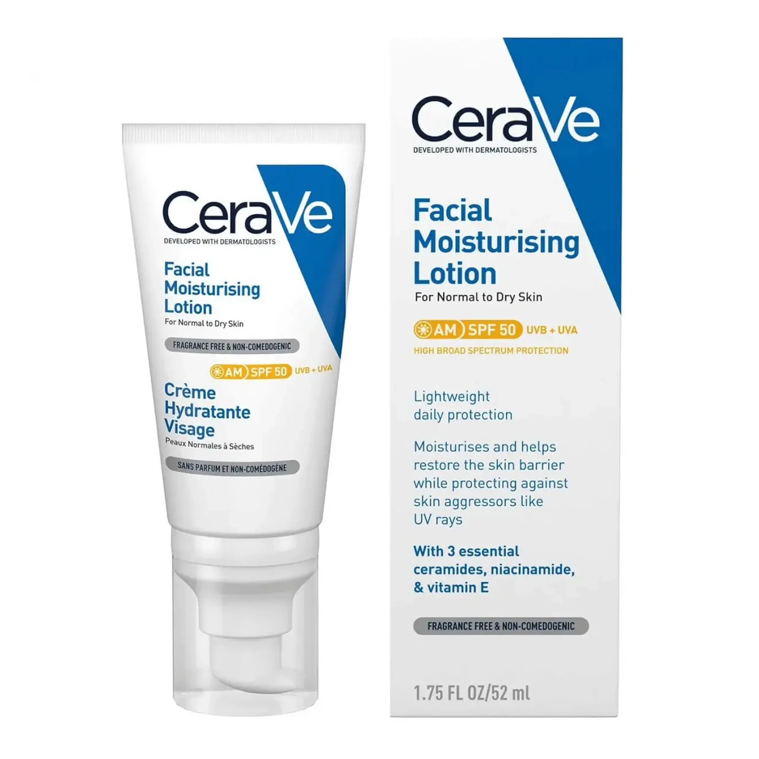 Cremă Solară, Cerave, SPF 50 + lotion, 52 ml