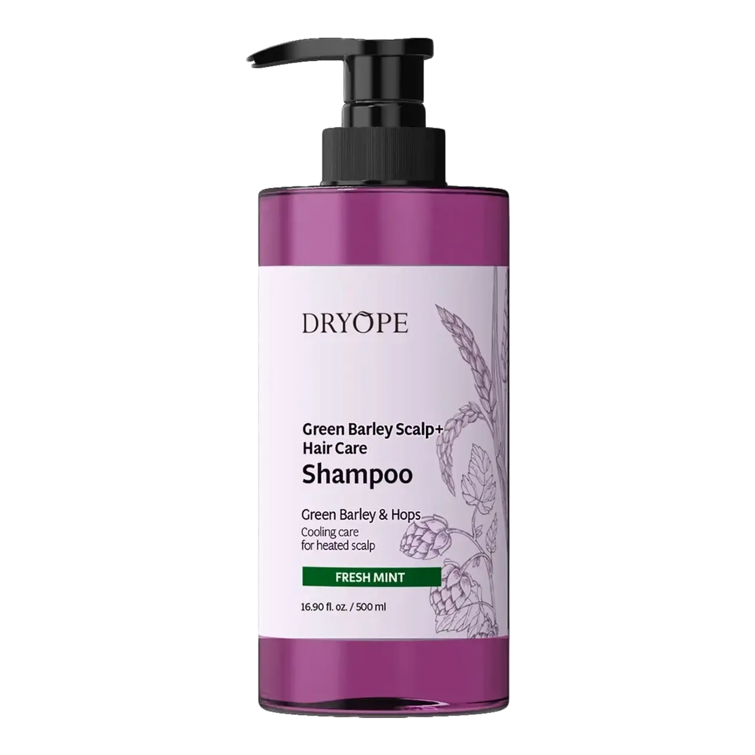 Dryope, Green Barley Scalp Hair Care Shampoo Fresh Mint, 500 ml