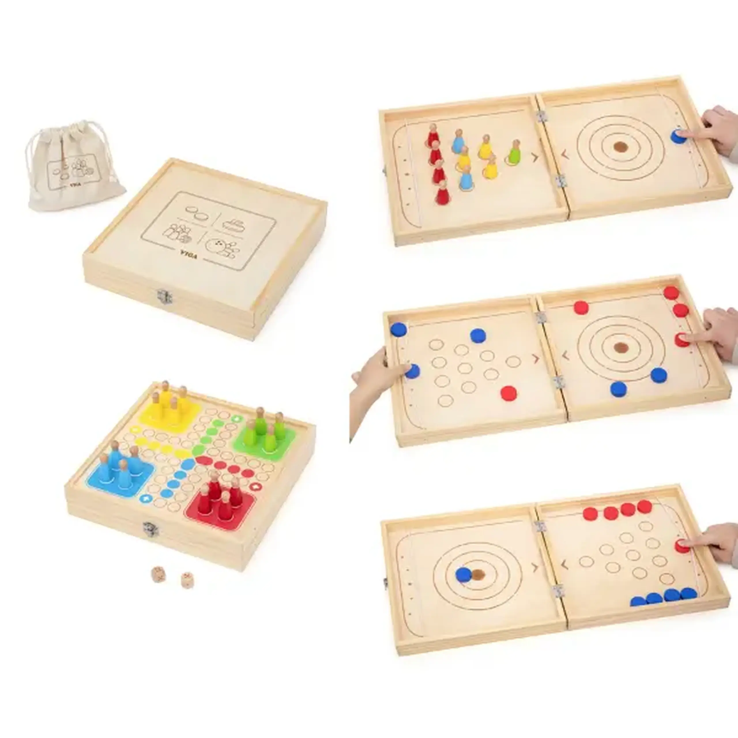 Set de jocuri din lemn 4 în 1 „Hochei, curling, bowling și Ludo”