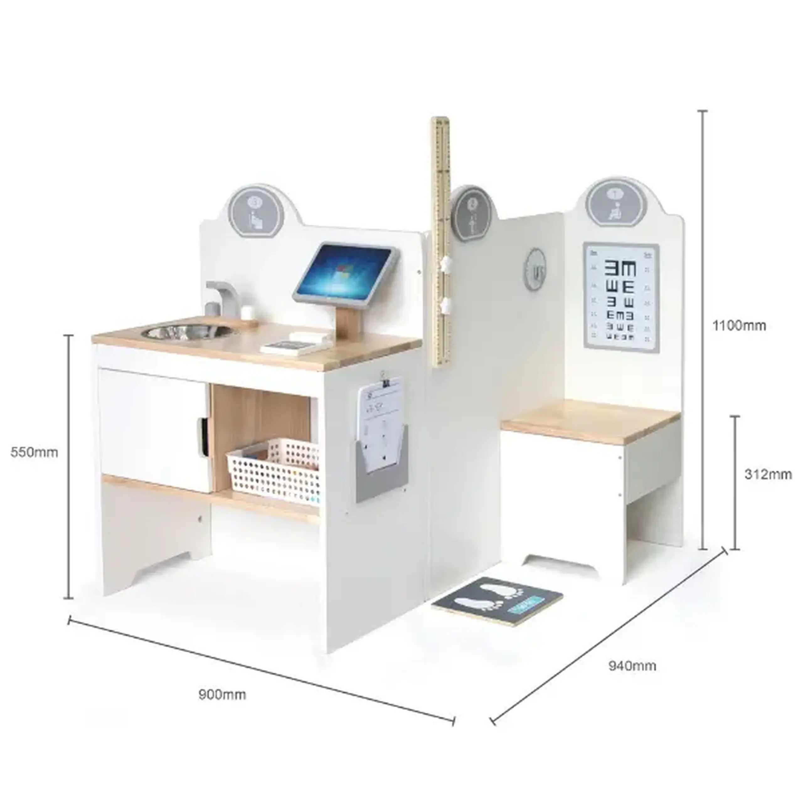 Centru medical de joacă din lemn cu accesorii, 90×94×110 cm