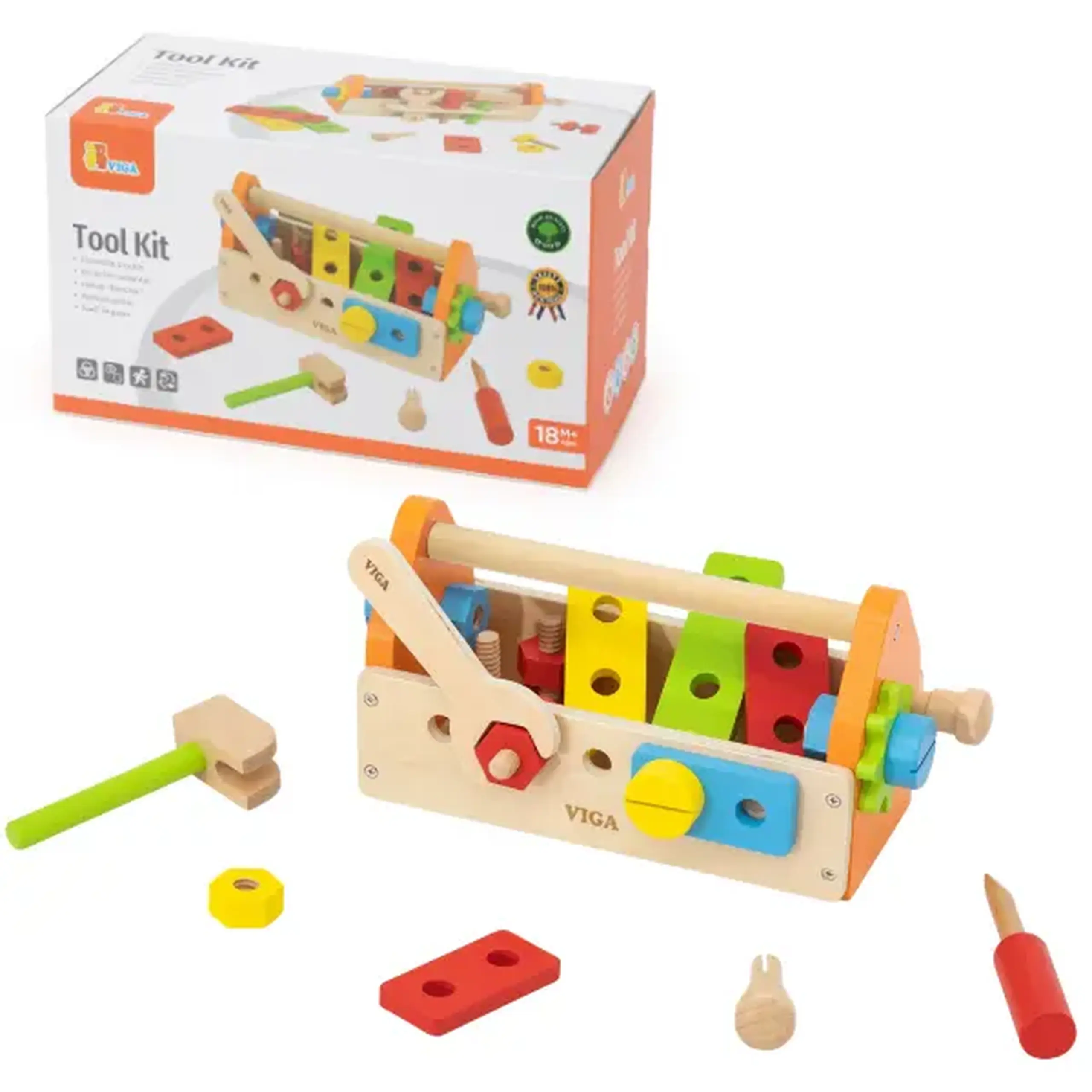 Set de joacă din lemn „Cutie cu unelte”, 24 accesorii