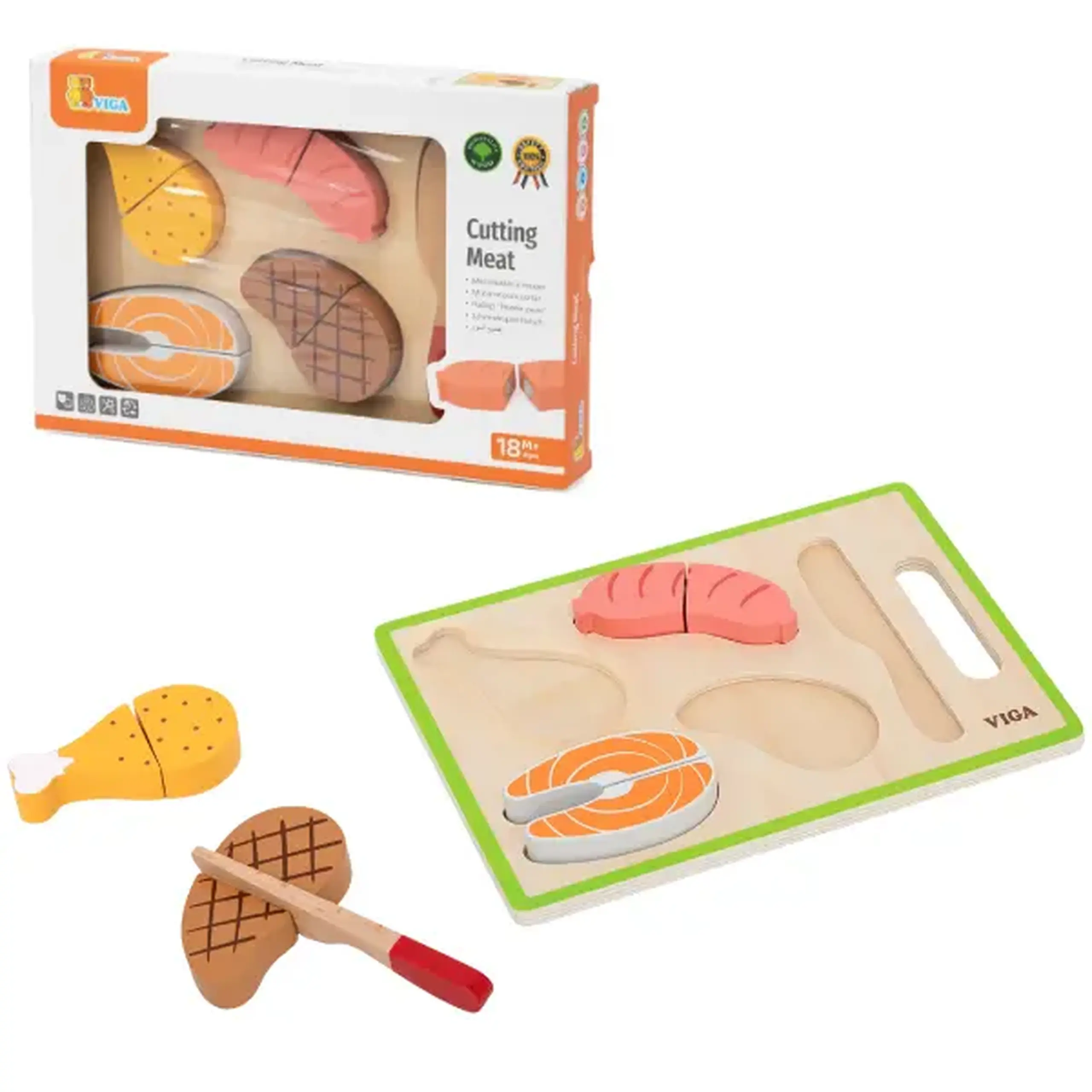Set de joacă din lemn „Carne și pește pentru tăiat”