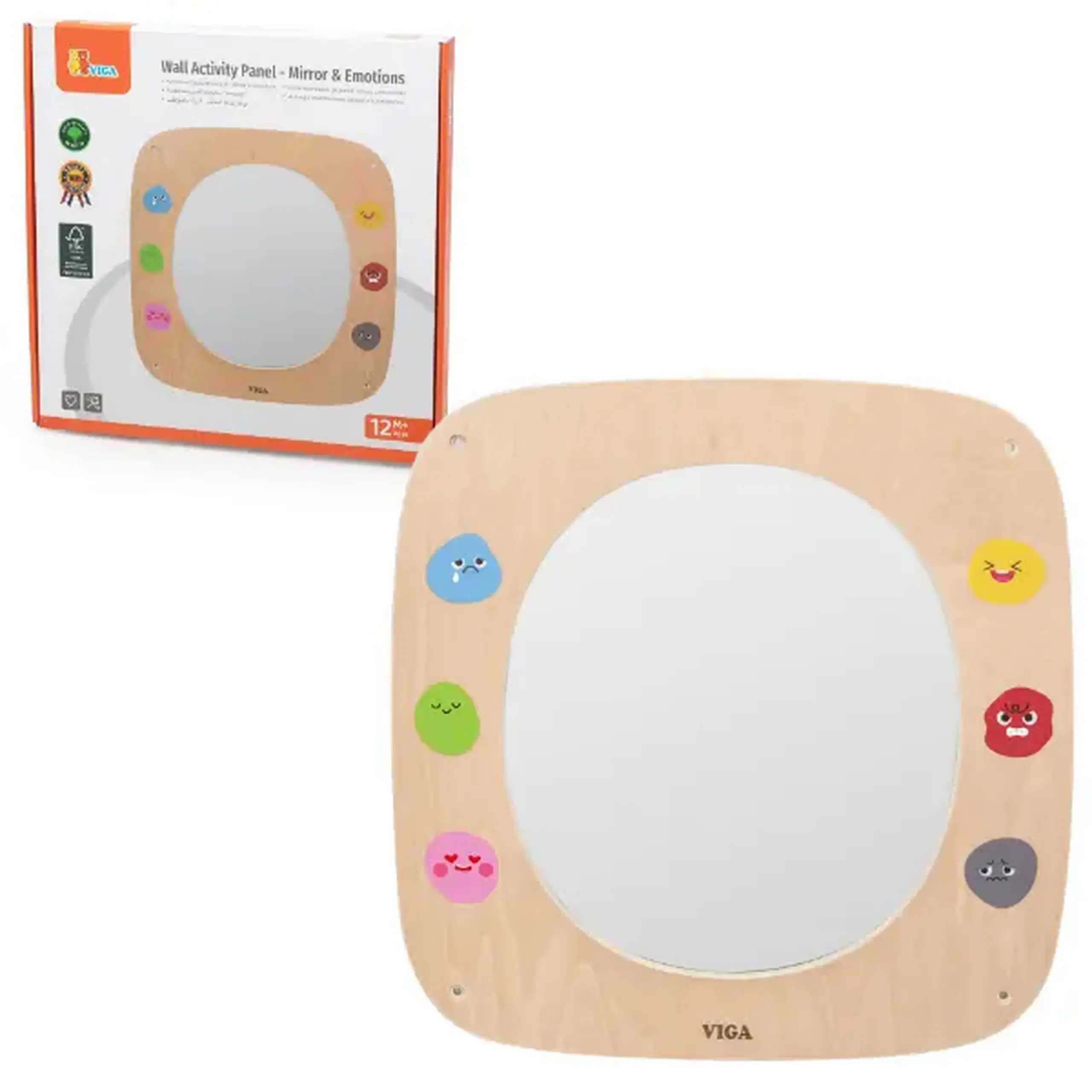 Panou educativ de perete din lemn cu oglindă „Emoții”