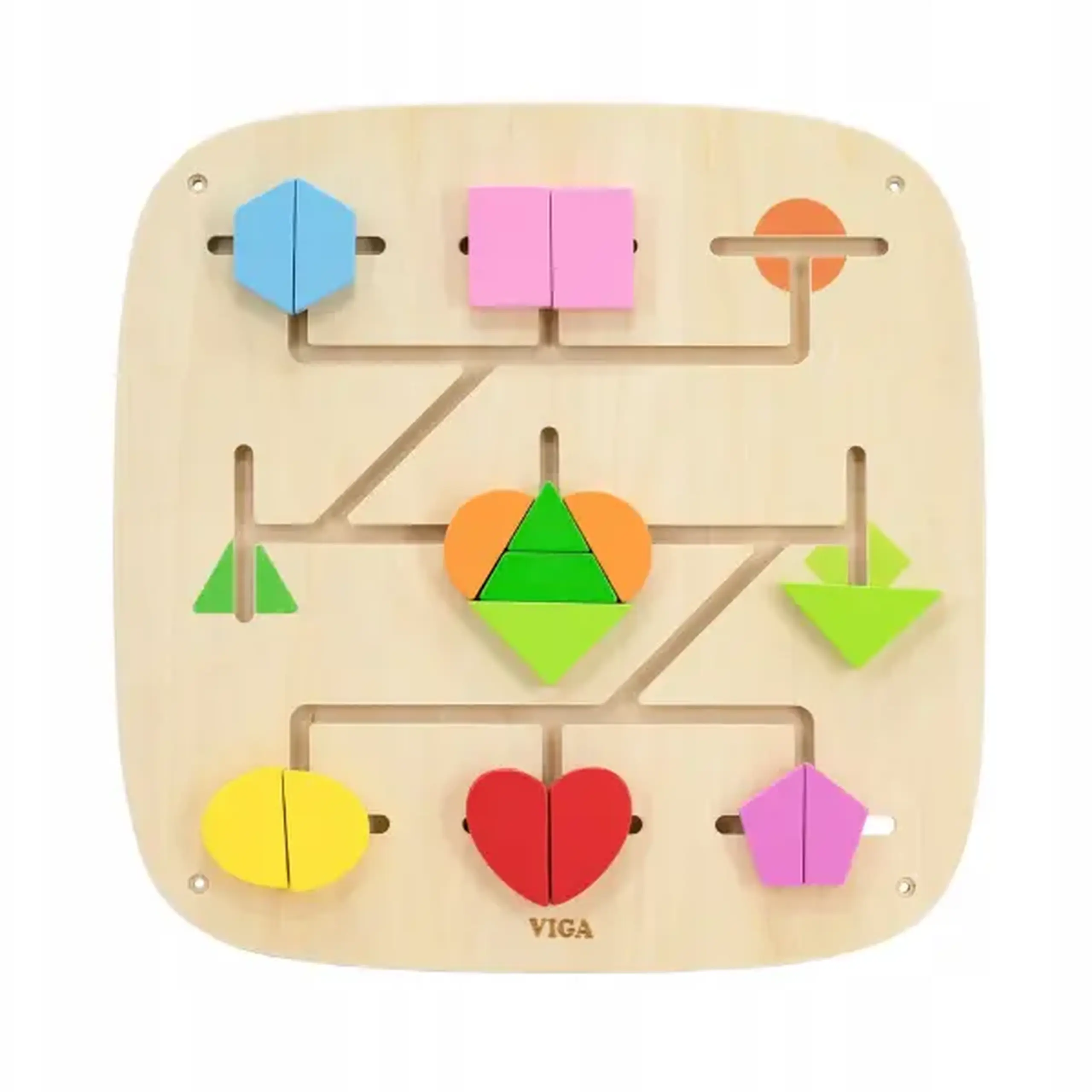 Panou educativ de perete din lemn „Forme geometrice”, 16 piese