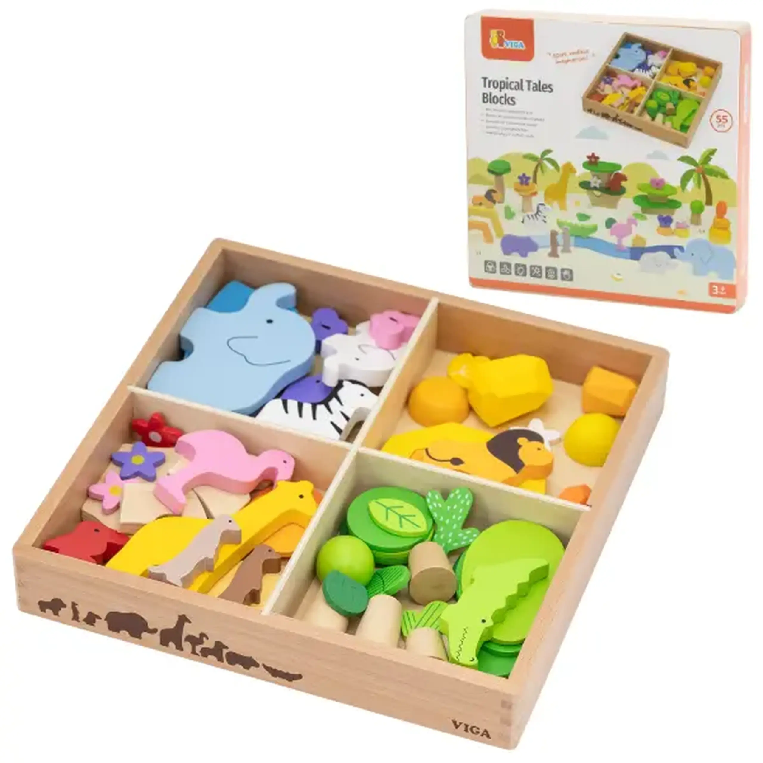 Set de joacă din lemn „Lumea sălbatică”, 55 piese