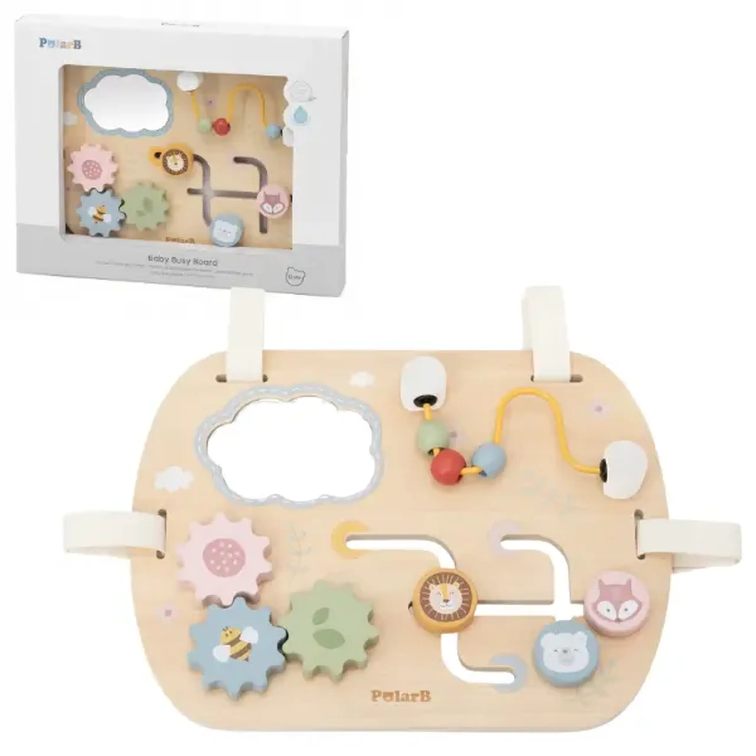 Busyboard educativ din lemn cu oglindă și labirint