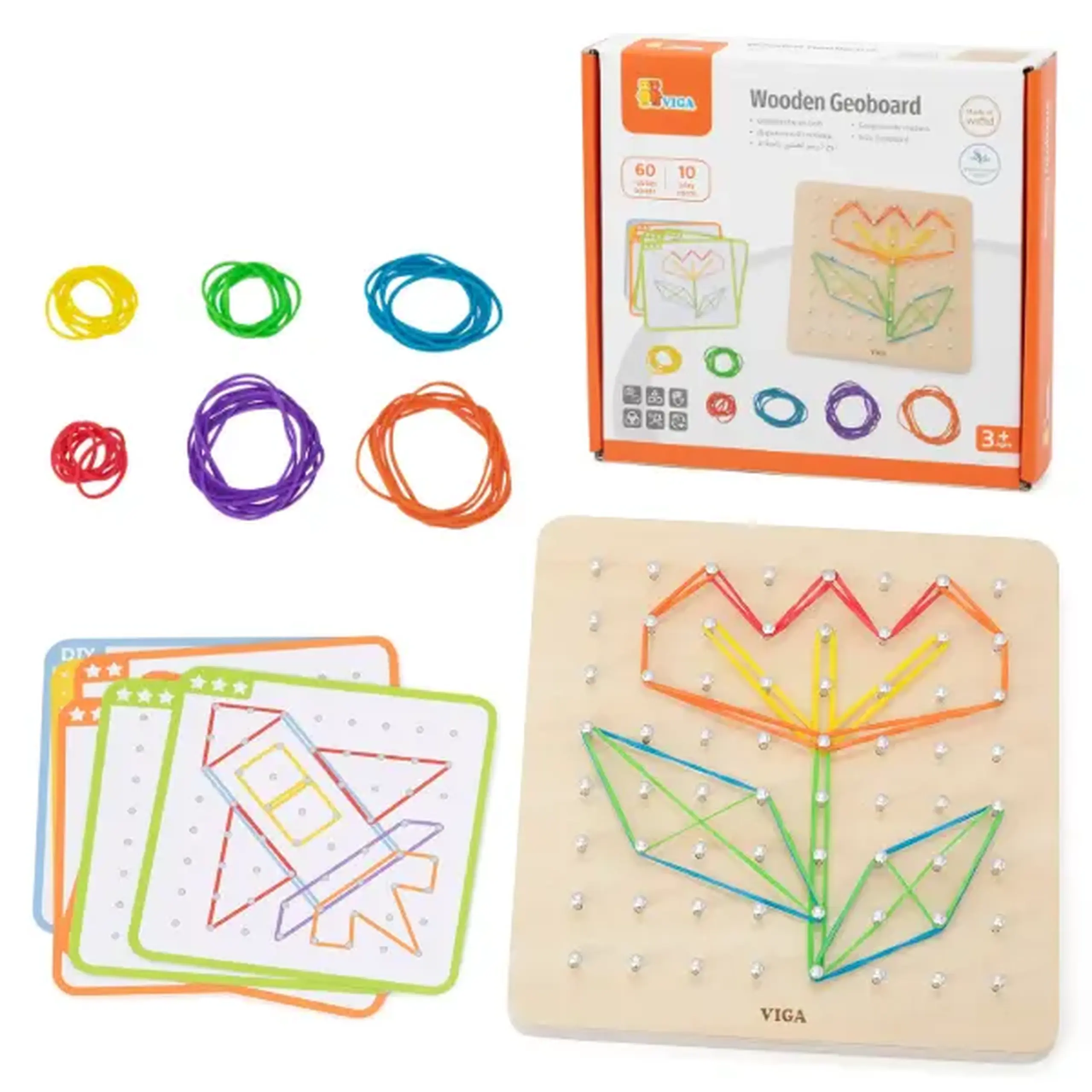 Geoboard din lemn „Planșă matematică”, 64 pini