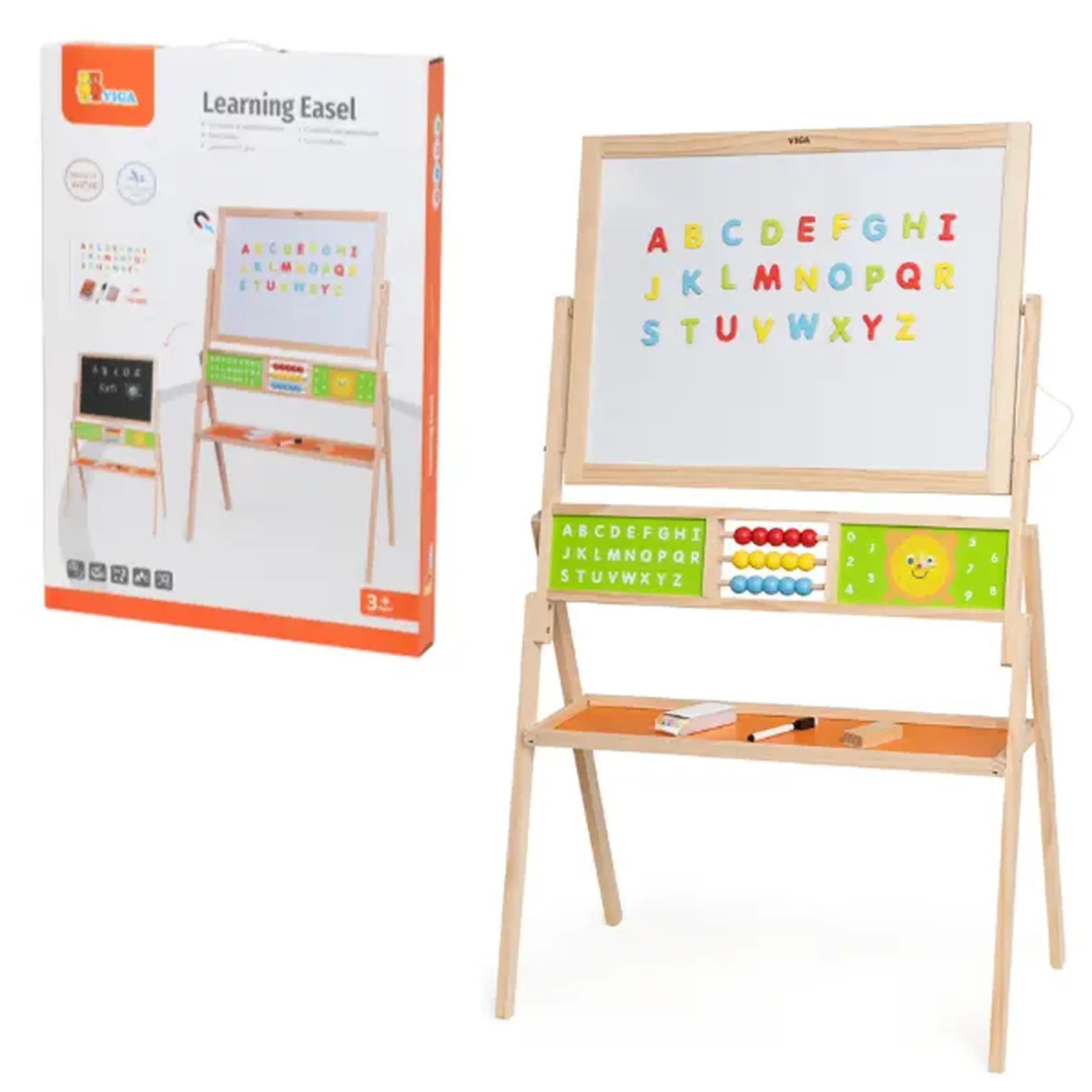 Șevalet pentru copii cu tablă dublă 2 în 1 și panou educativ