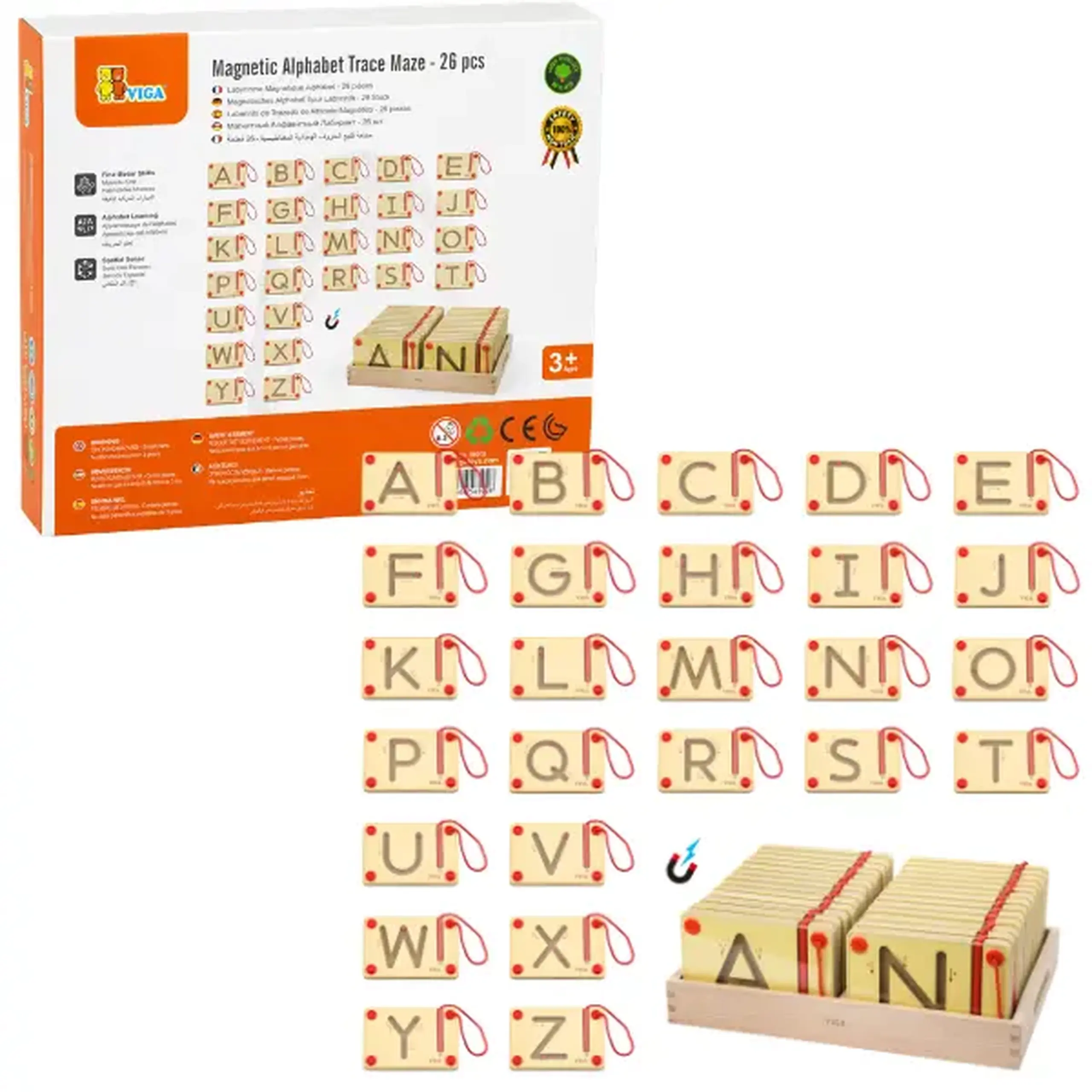 Set de table magnetice „Învățăm să scriem literele mari ale alfabetului englez”, 26 buc.