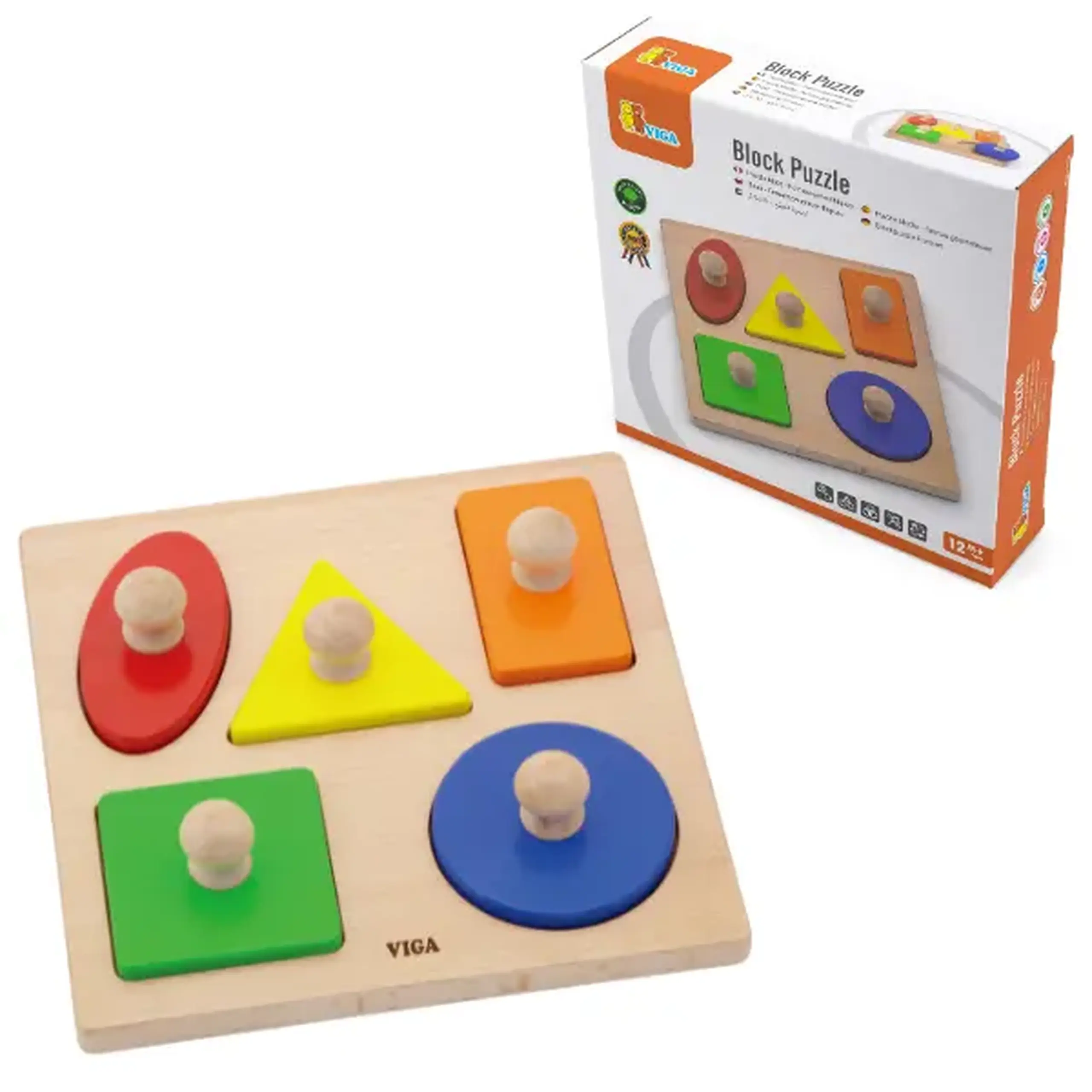 Puzzle din lemn cu incastre „Forme geometrice”, 5 piese