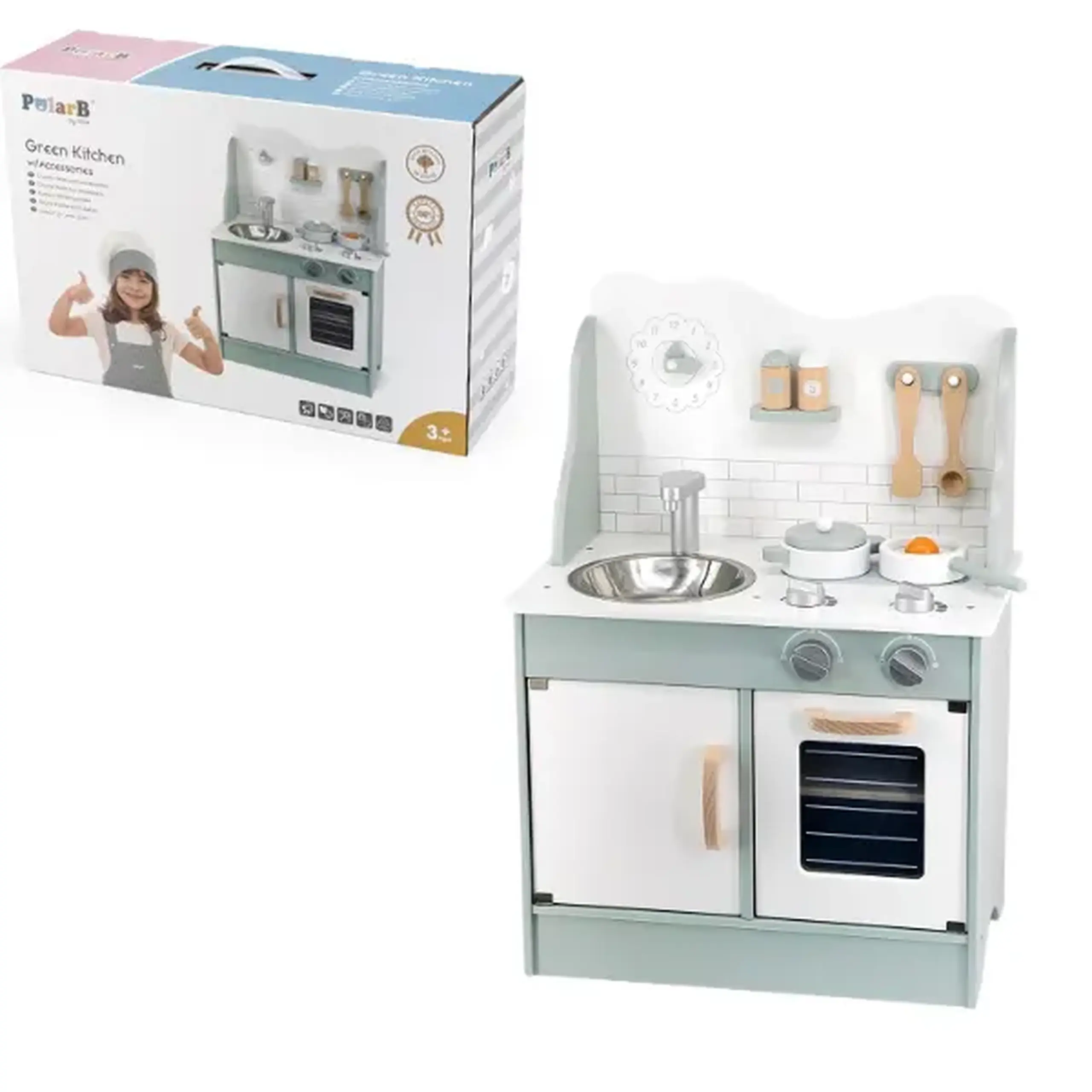 Bucătărie din lemn pentru copii cu accesorii (culoare verde)