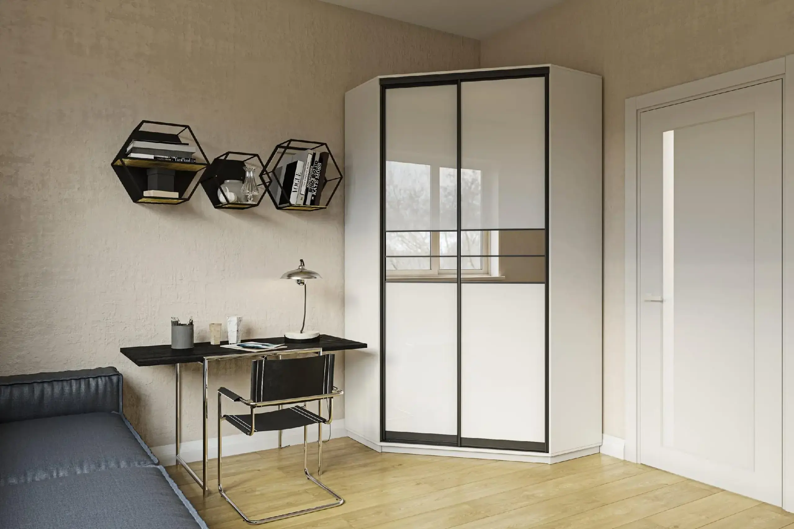 Dulap Cupe de Colt 4home, 2 Usi, Nymphea Alba 2P-15, 120x220x120 cm