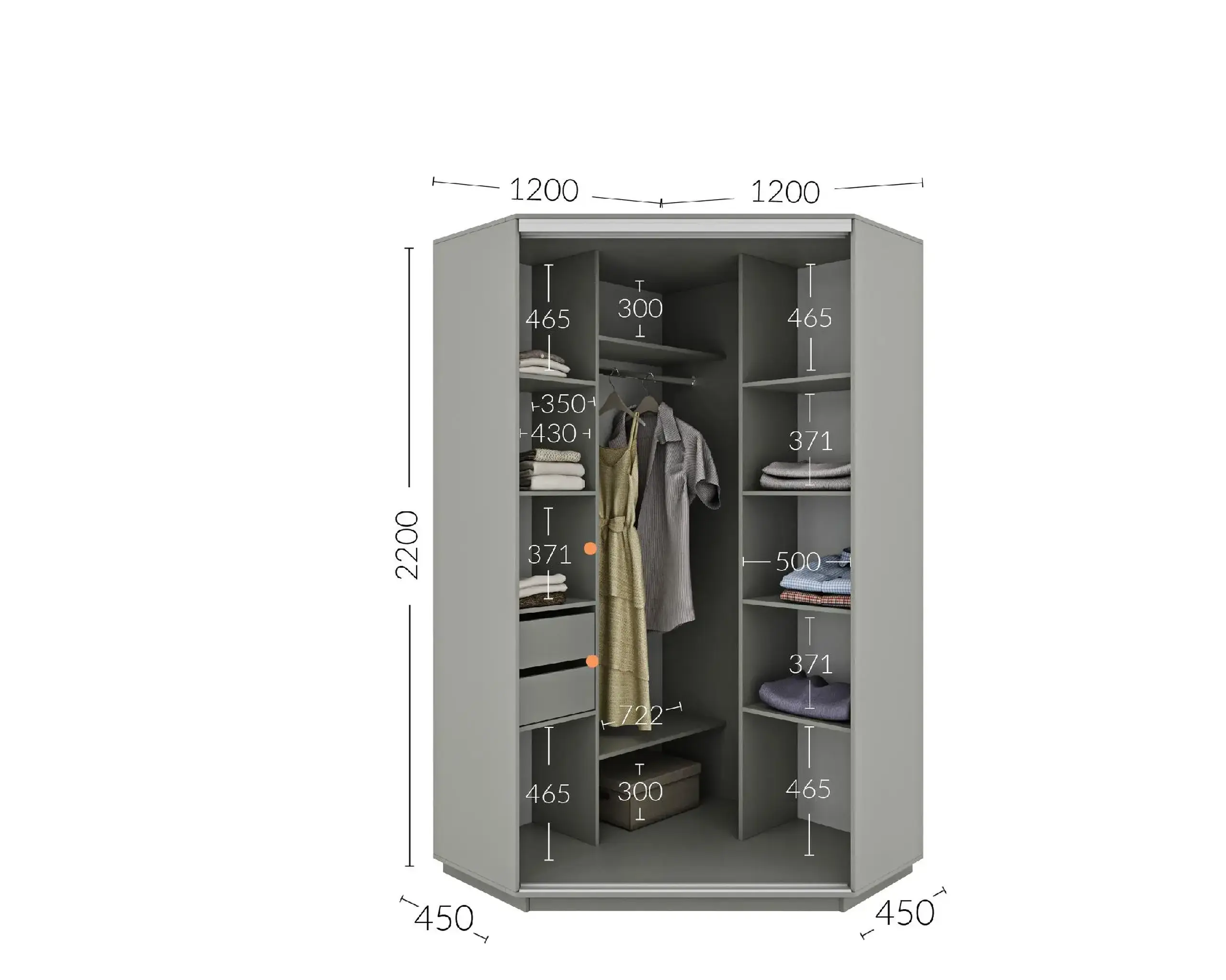 Dulap Cupe de Colt 4home, 2 Usi, Nymphea Alba 2P-15, 120x220x120 cm