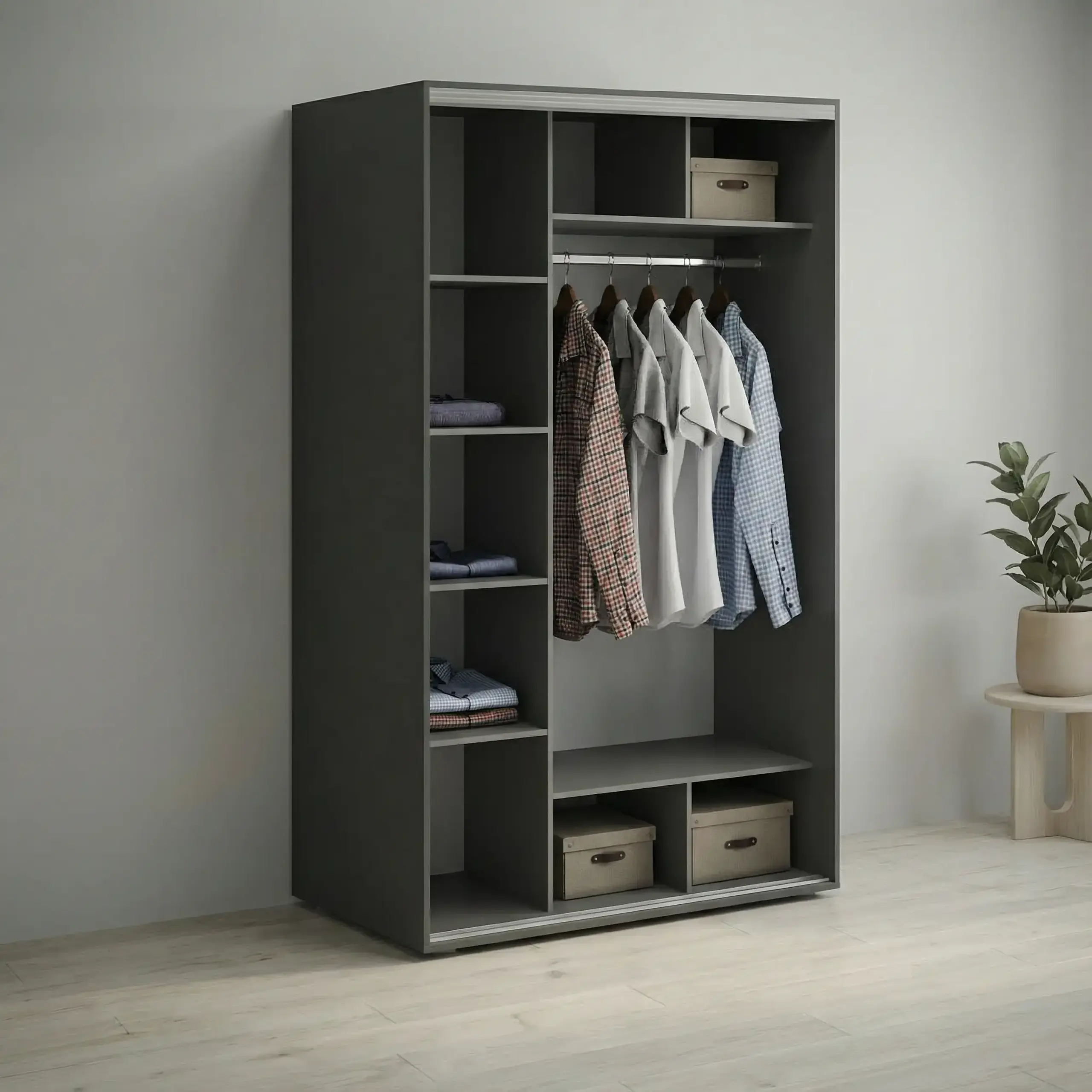 Dulap Cupe Fenix cu 2 usi, 2 Oglinda, Antracit, 160x60x240 cm