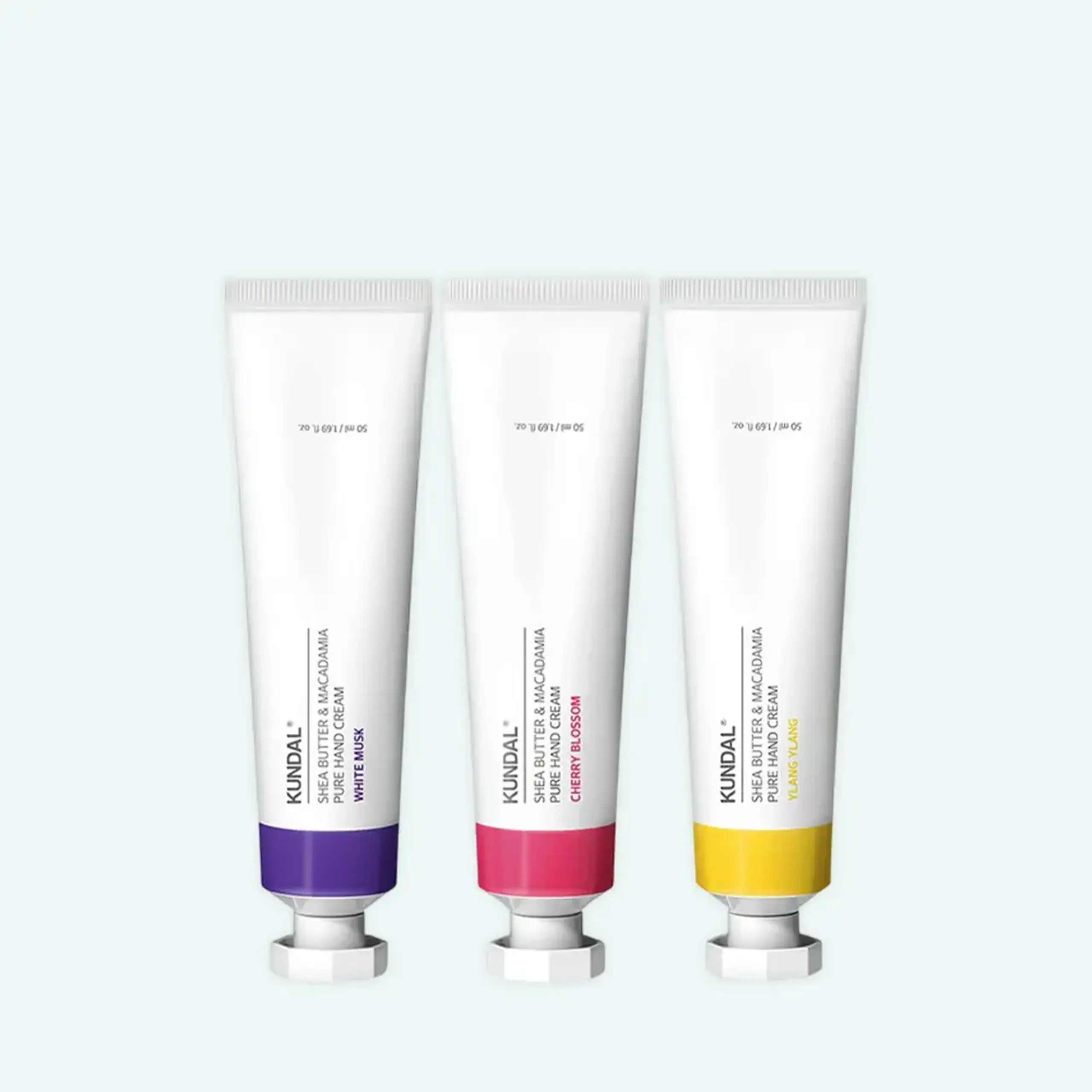 Set creme pentru mâini KUNDAL Signature Perfumed Hand Cream Trio – White Musk, Cherry Blossom & Ylang Ylang