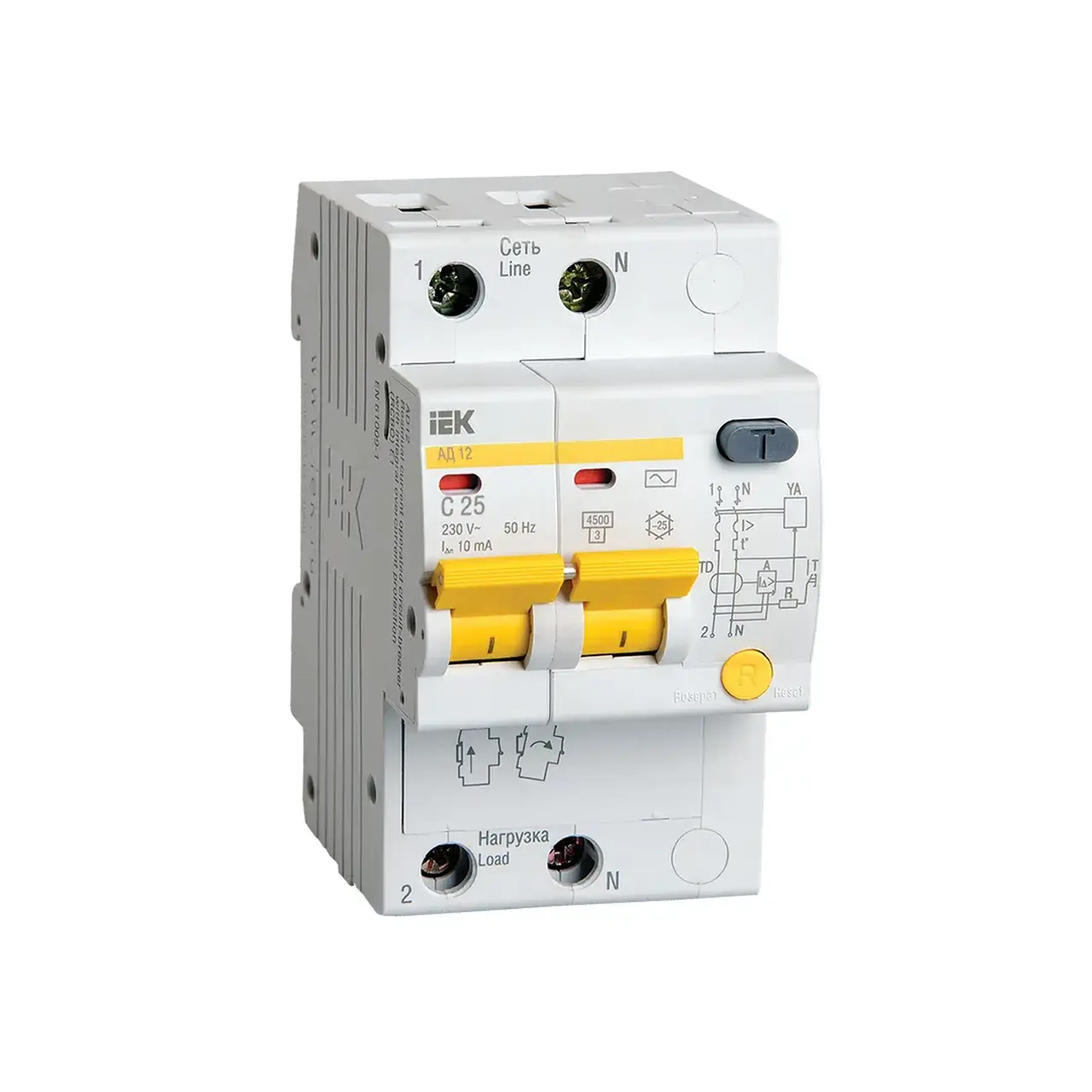 Întreruptor diferențial AD12 C 10 mA 10 A 2P 220 - 240 V IEK - 25 A (A) 10 mA