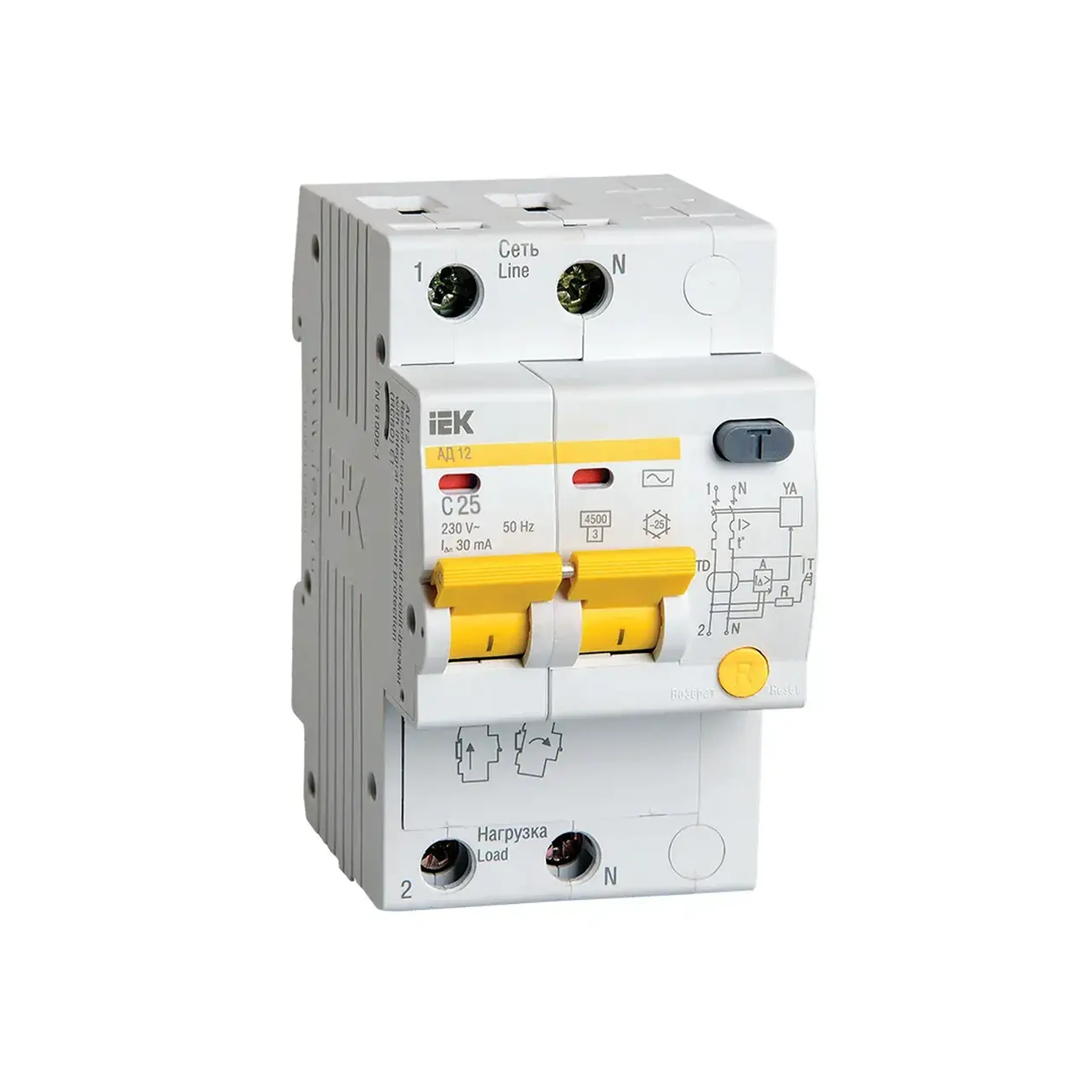 Întreruptor diferențial AD12 C 10 mA 10 A 2P 220 - 240 V IEK - 25 A (A) 30 mA