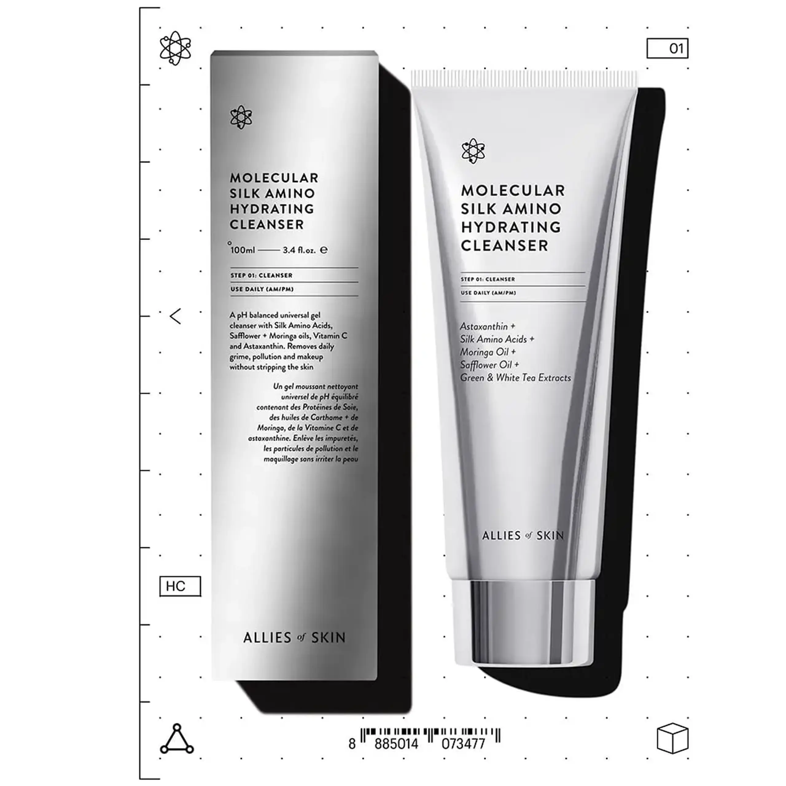 Gel de curățare cu aminoacizi uniformizant Allies of Skin Molecular Silk Amino Hydrating Cleanser 100 ml