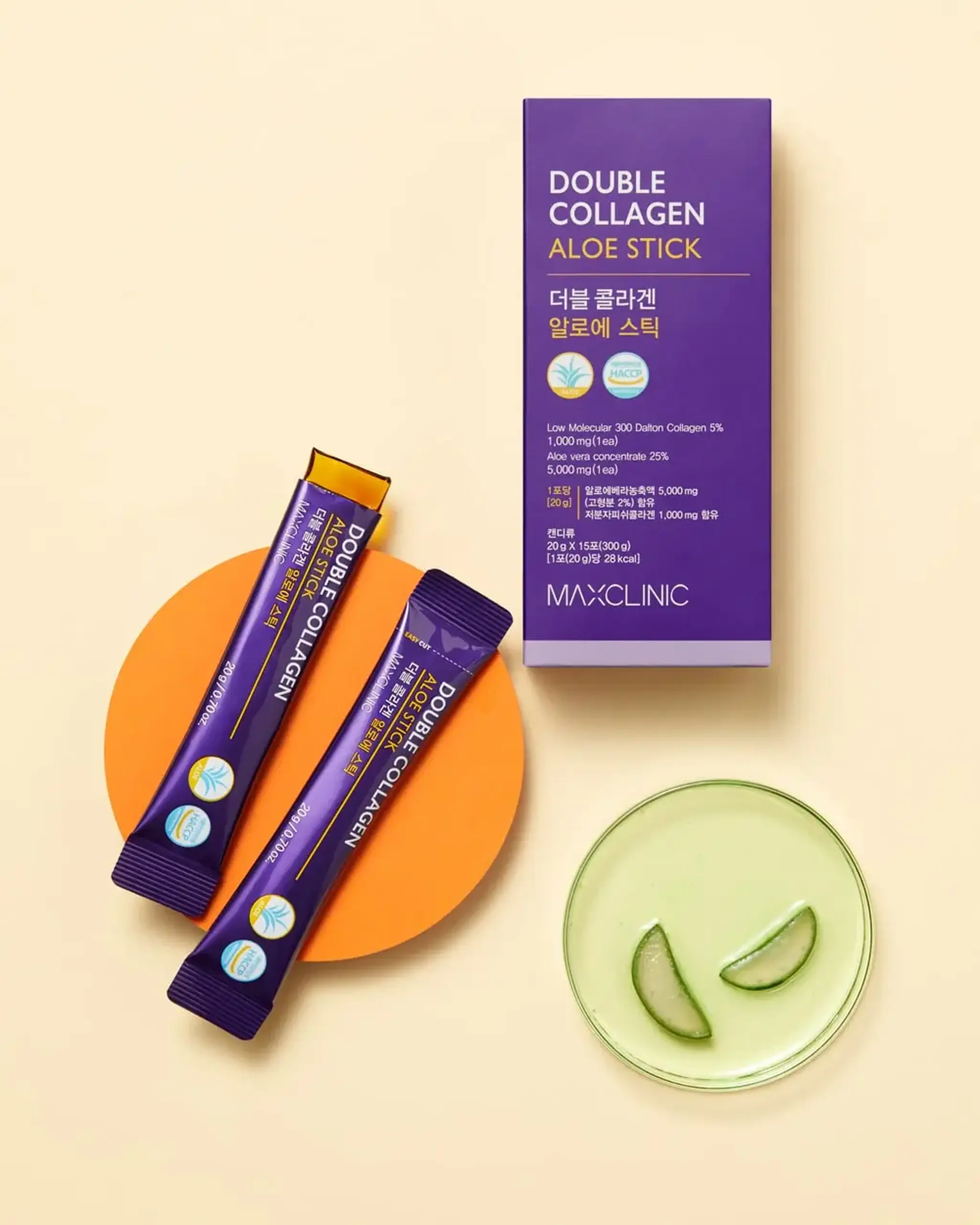 Supliment alimentar cu colagen marin Maxclinic Double Collagen Aloe Stick 20g*15pcs