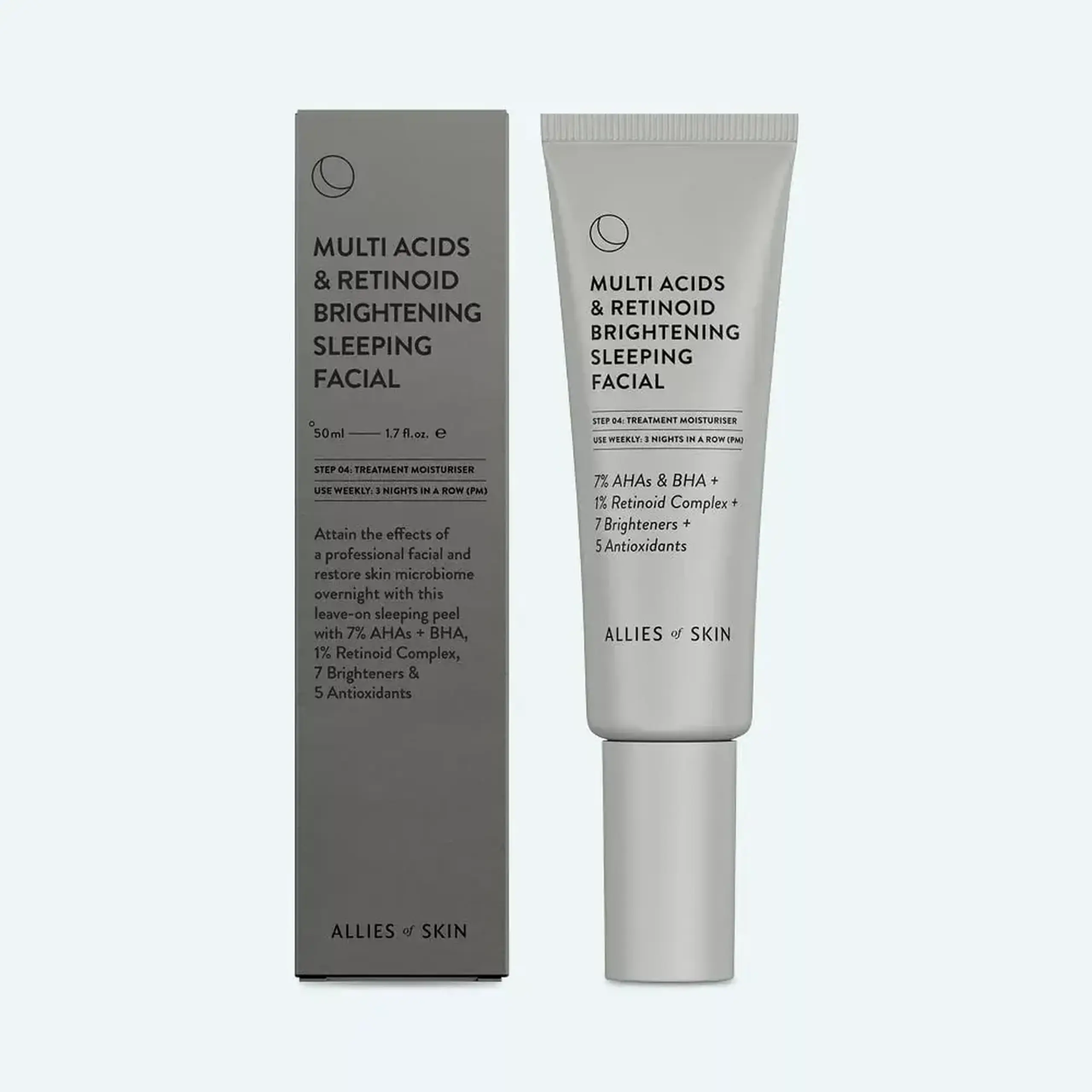 Mască de noapte pentru strălucire cu complex de Acizi și Retinoizi Allies of Skin Multi Acids & Retinoid Brightening Sleeping Facial 50ml
