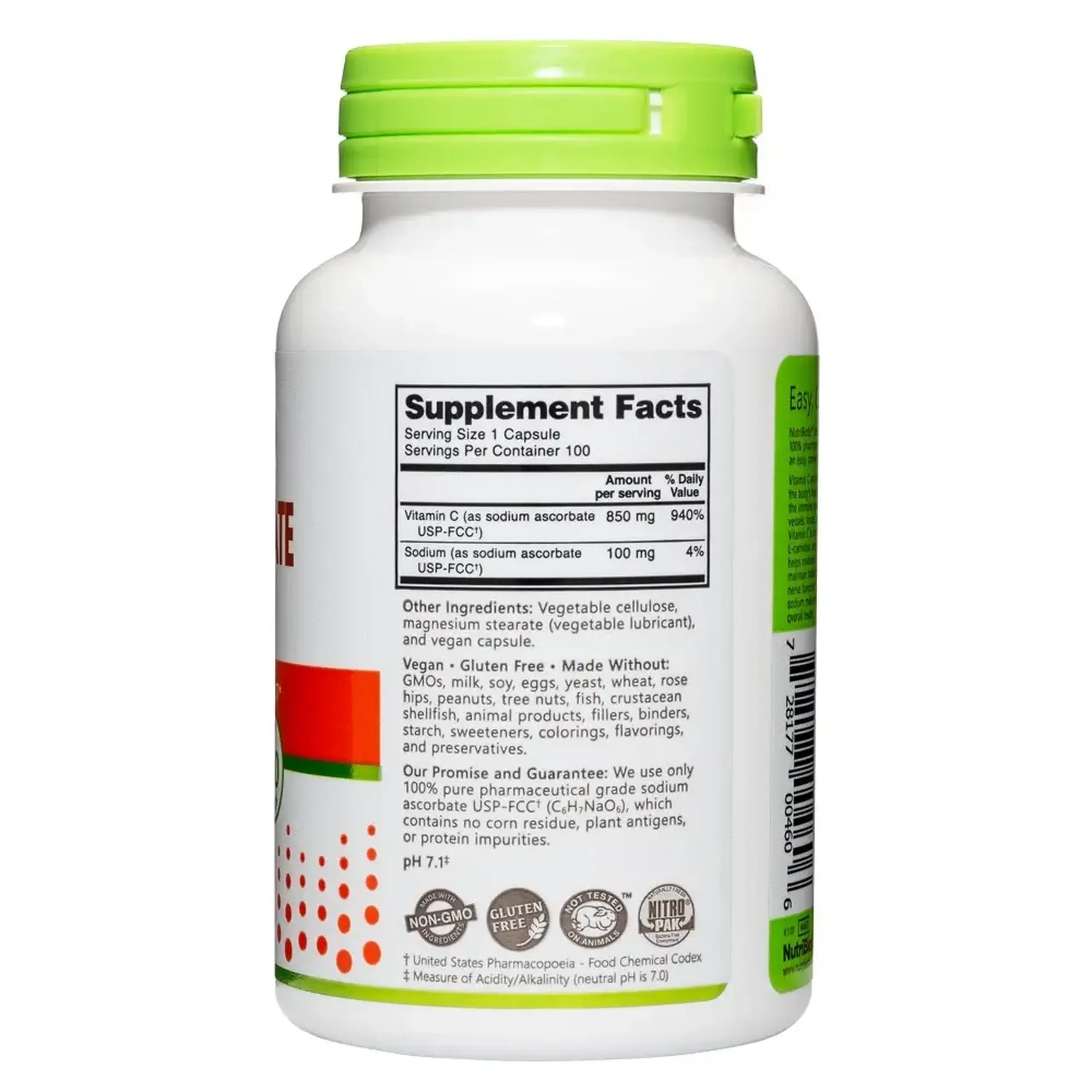 Nutribiotic, Sodium Ascorbate, 850 mg, 100 caps
