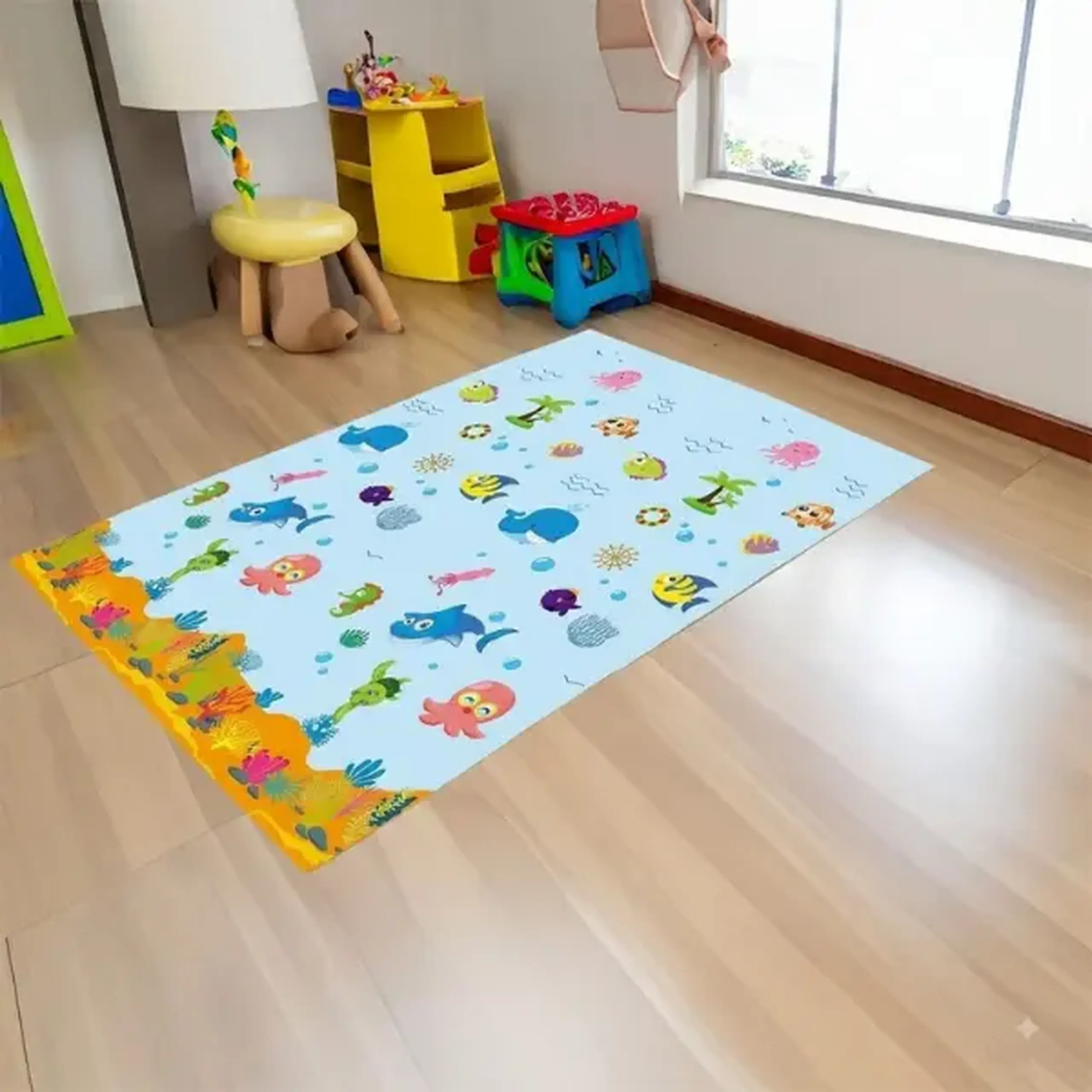 Covoras educativ cu 2 fete, impermeabil, marin, 180 x 120 x 1 cm