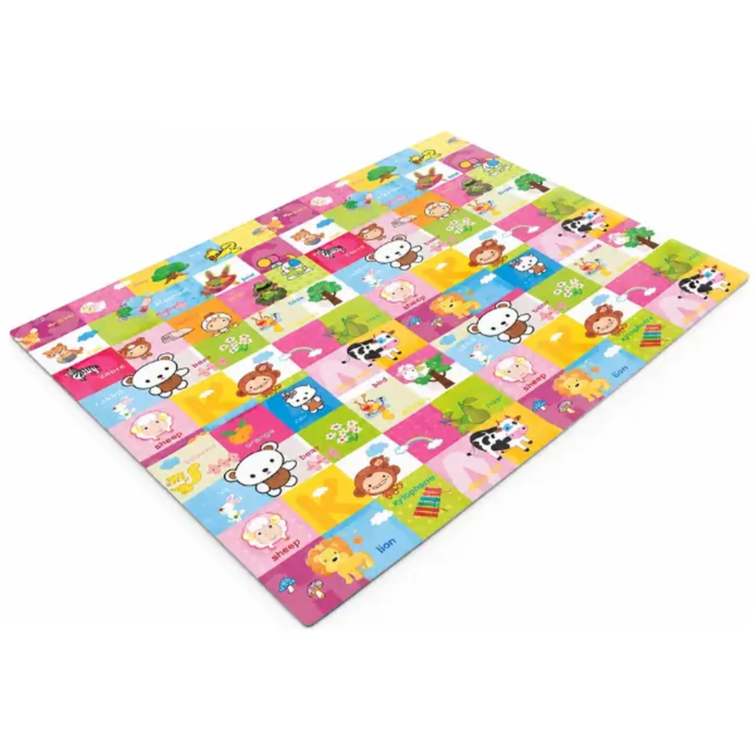 Covoras educativ cu 2 fete, impermeabil, cu animăluțe, 180 x 120 x 1 cm
