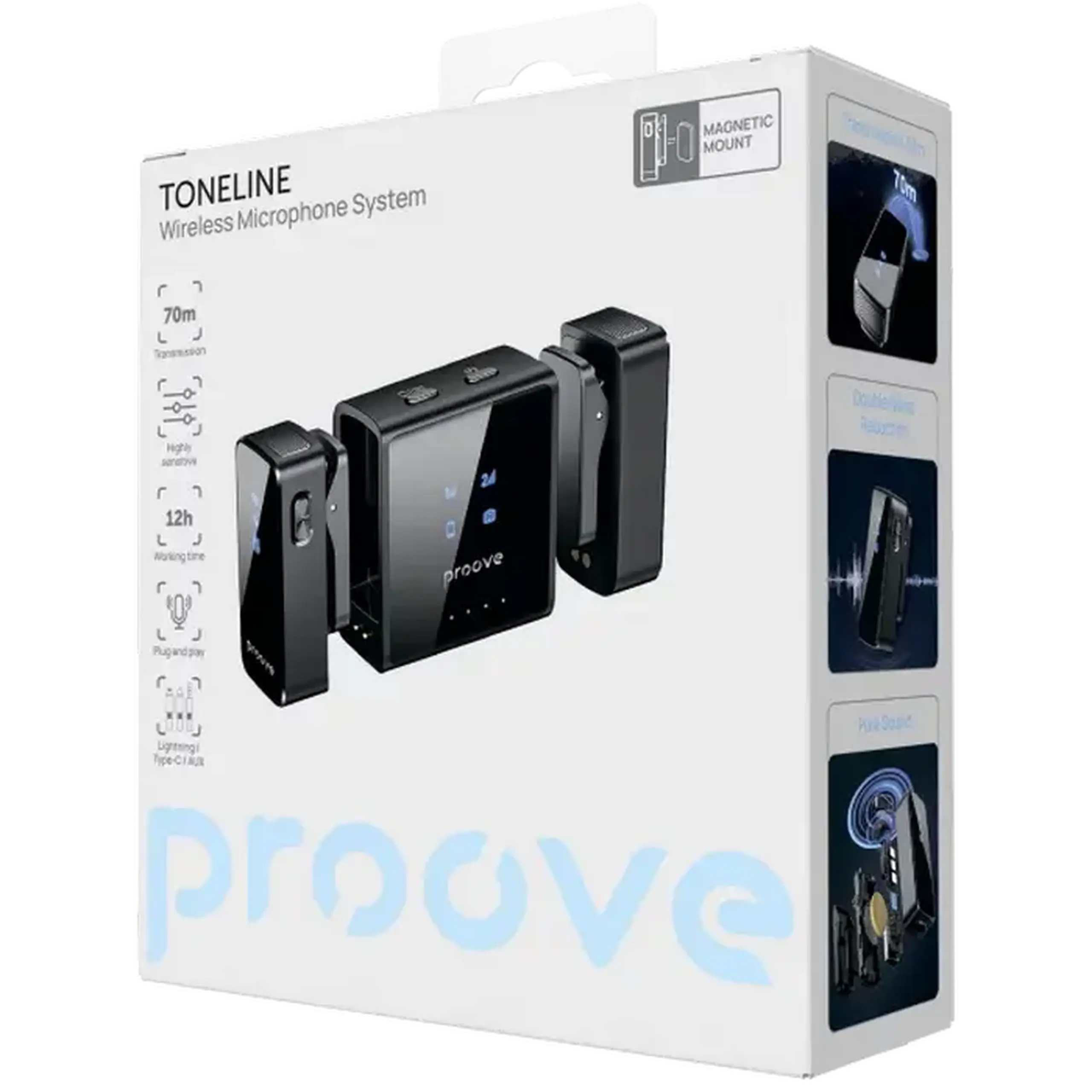 Microfon portabil pentru înregistrare vocală Proove ToneLine, Fără fir, Negru