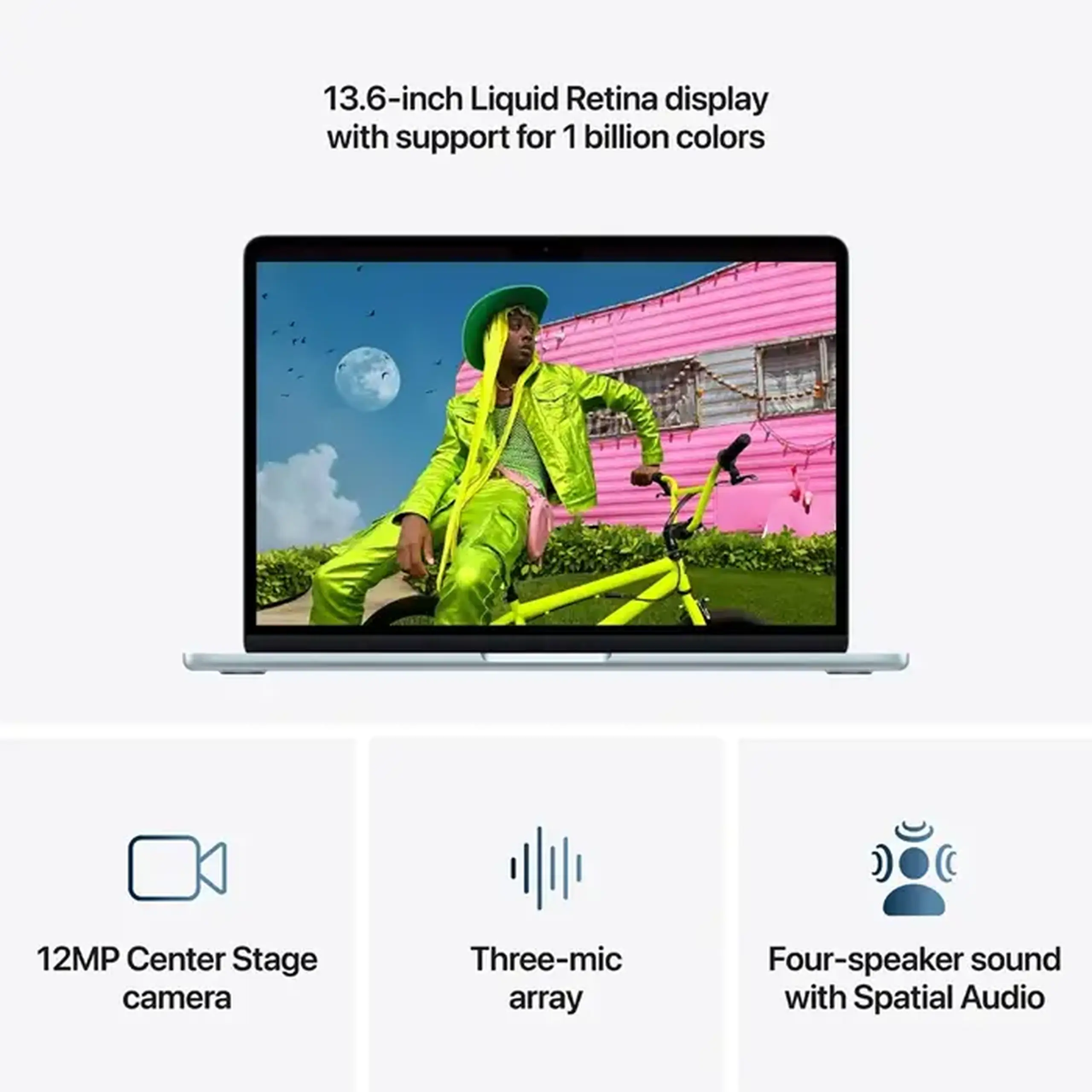 Laptop 13,6" Apple Z1L9000BT, Sky Blue, M5 with 10-core CPU and 8-core GPU, 16GB/512GB, macOS Tahoe