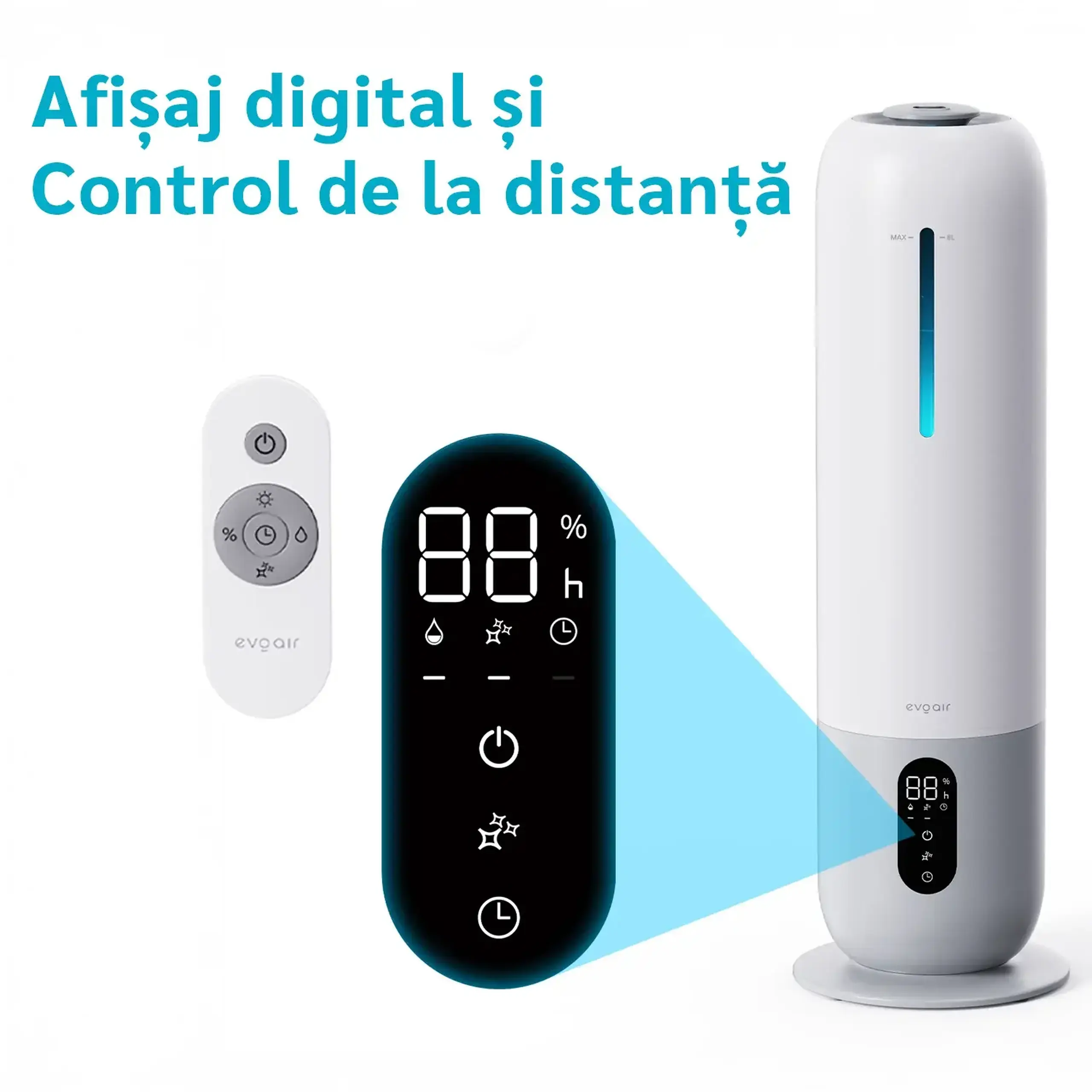 Umidificator Evoair UMIO, Rezervor 3.8L, Aromaterapie, Capacitate de umidificare 300ml/h