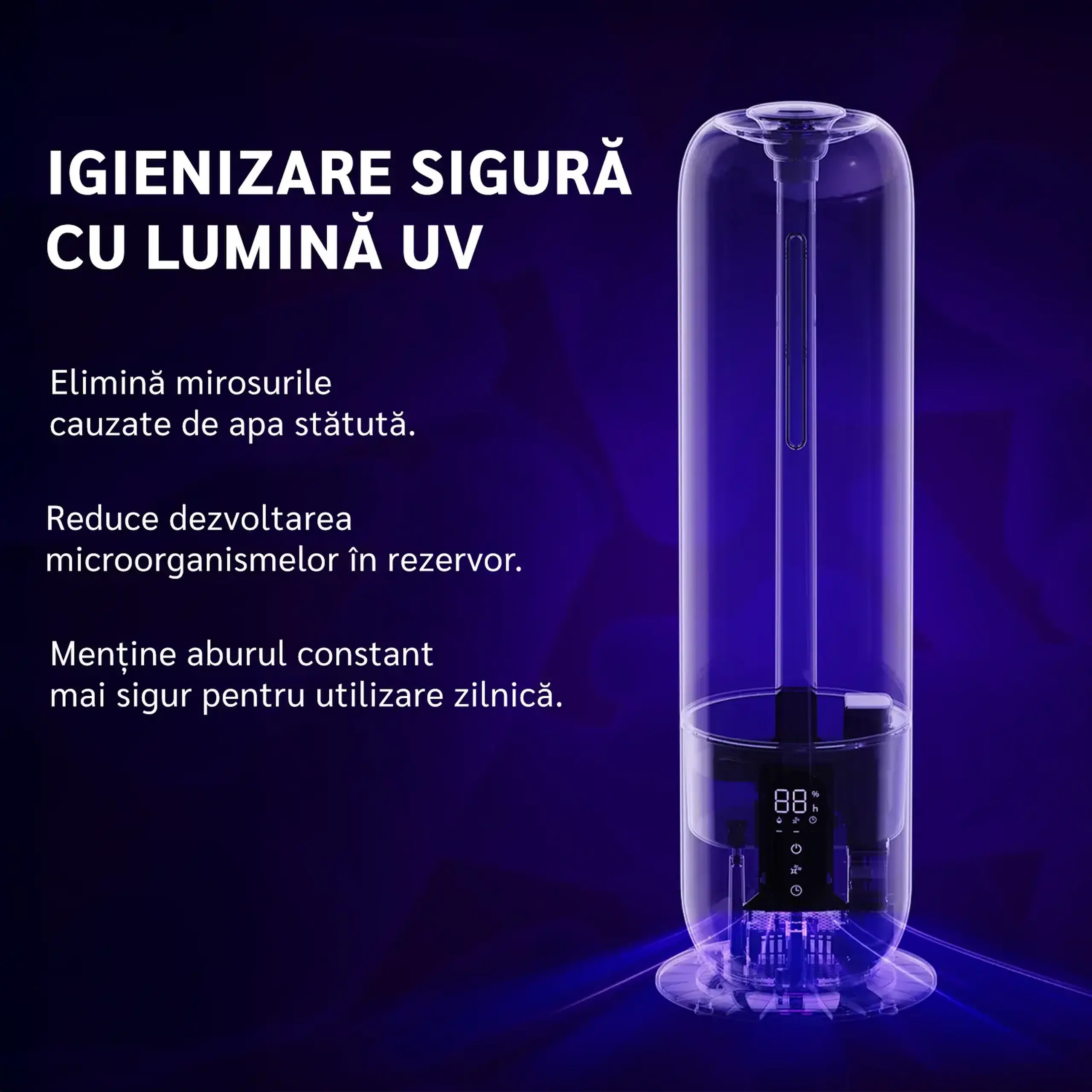 Umidificator Evoair UMIO, Rezervor 3.8L, Aromaterapie, Capacitate de umidificare 300ml/h