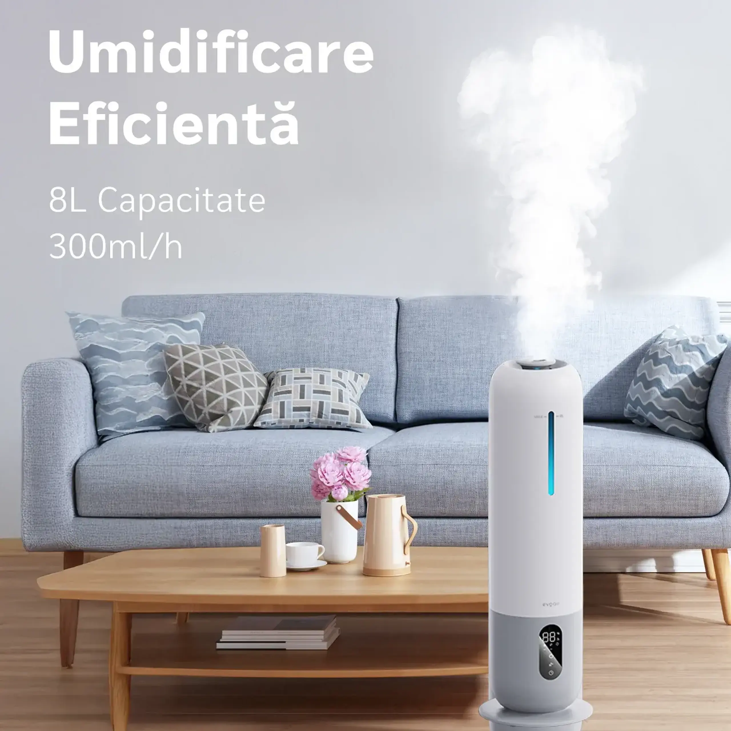 Umidificator Evoair UMIO, Rezervor 3.8L, Aromaterapie, Capacitate de umidificare 300ml/h