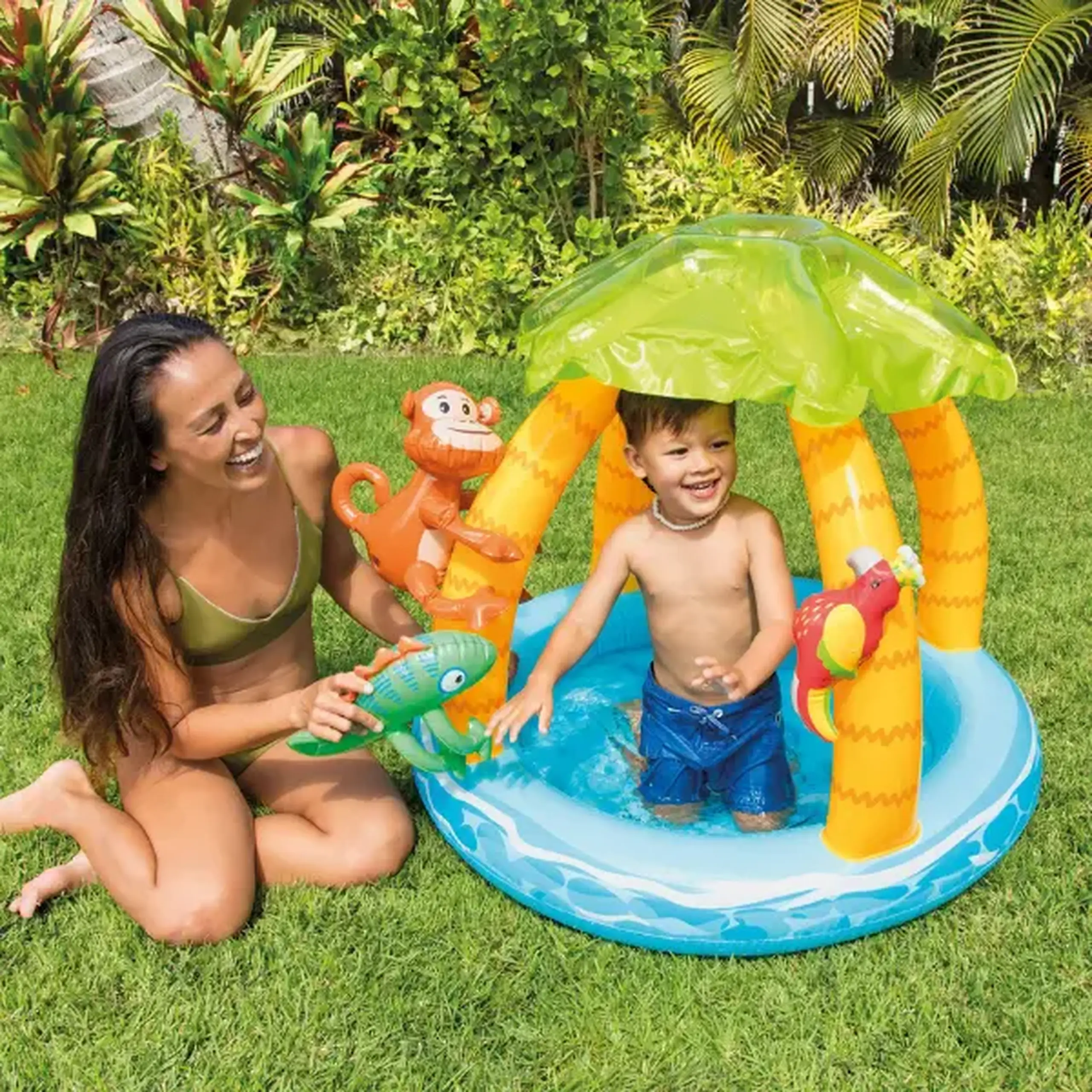 INTEX Piscină gonflabilă pentru copii cu baldachin „Palmierii pe insulă" 102х86 cm, 45 L, 1-3 ani