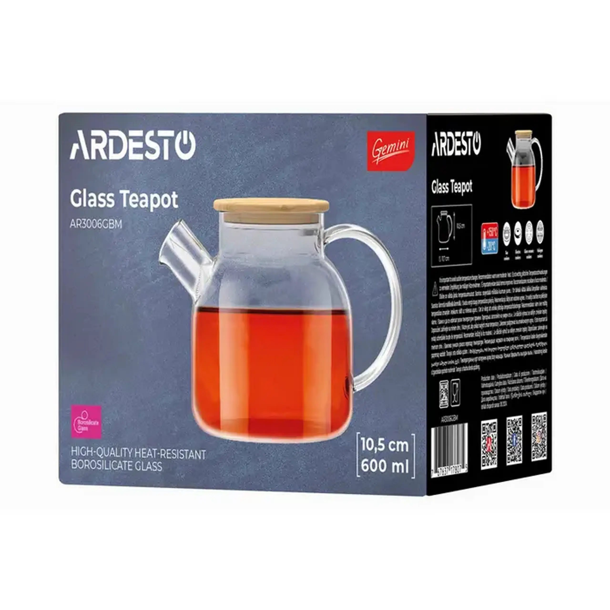 Ceainic cu infuzor Ardesto AR3006GBM, 0,6L, Transparent