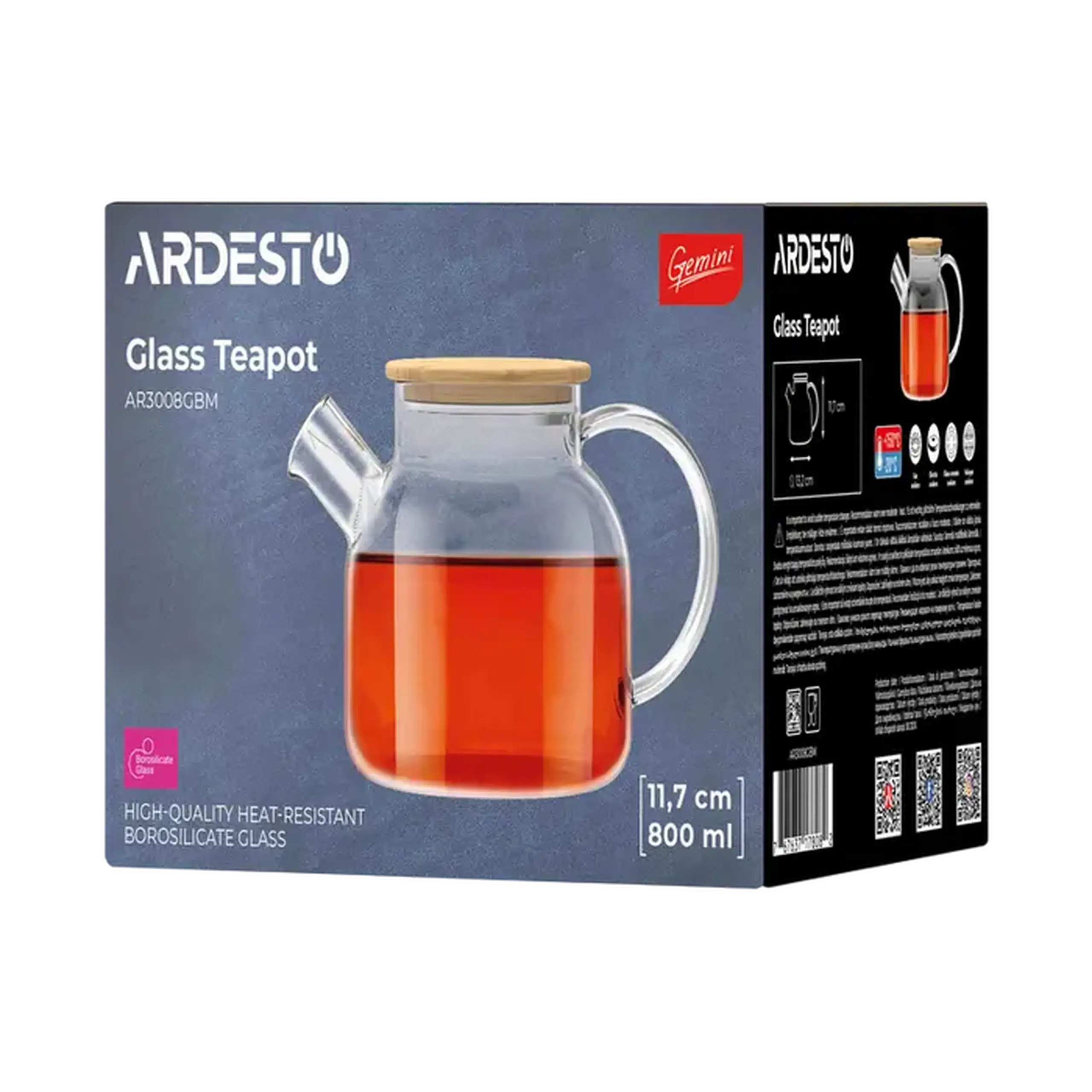 Ceainic cu infuzor Ardesto AR3008GBM, 0,8L, Transparent