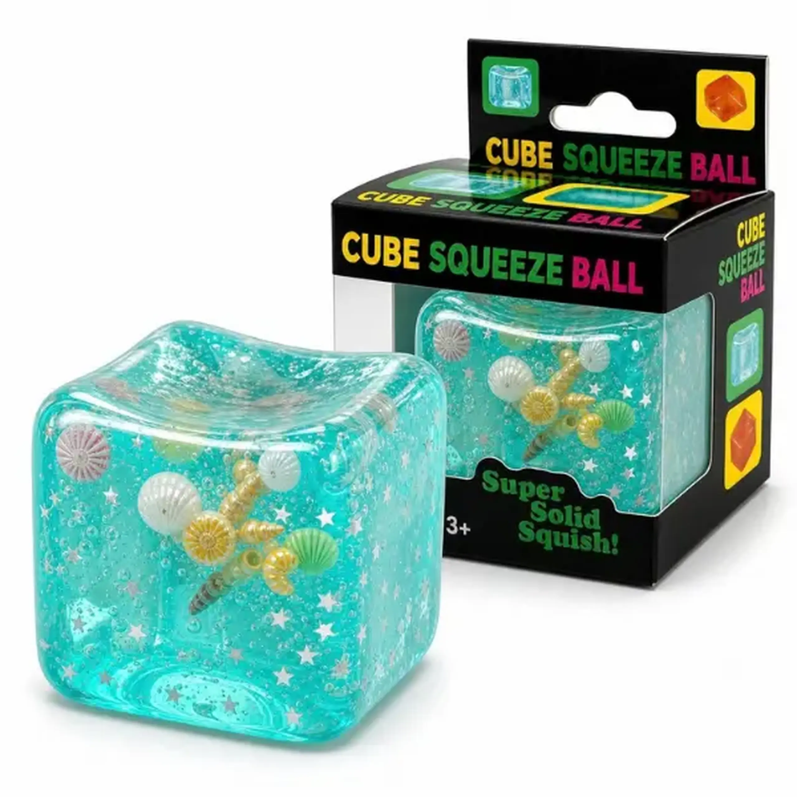 Jucărie antistres Squishy „Cub de gheață cu scoici” Flippy, 5×5×5 cm, turcoaz