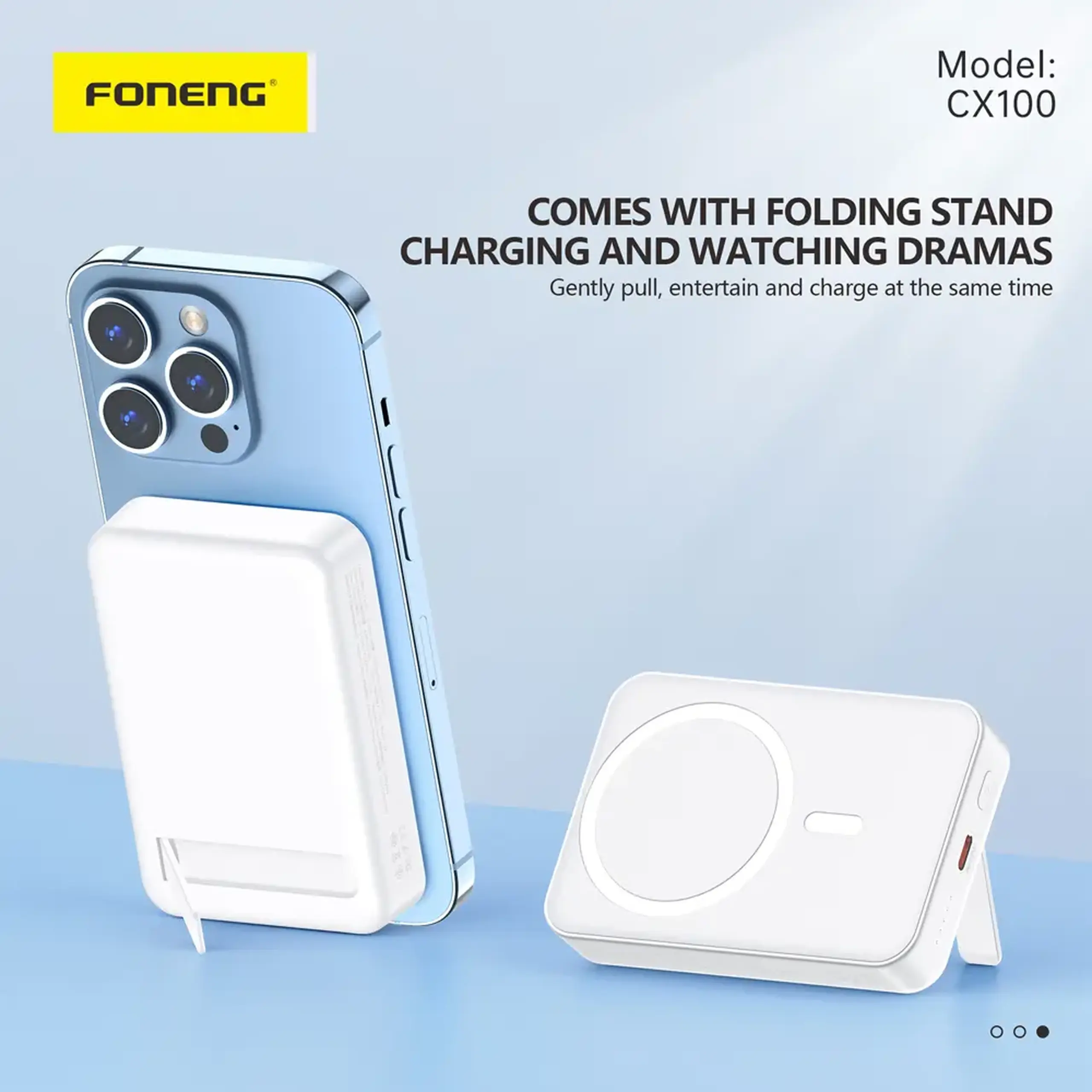 Foneng Power Bank Foldable Kickstand Magnetic Wireless 10000 mAh, 15W+ PD20W, White