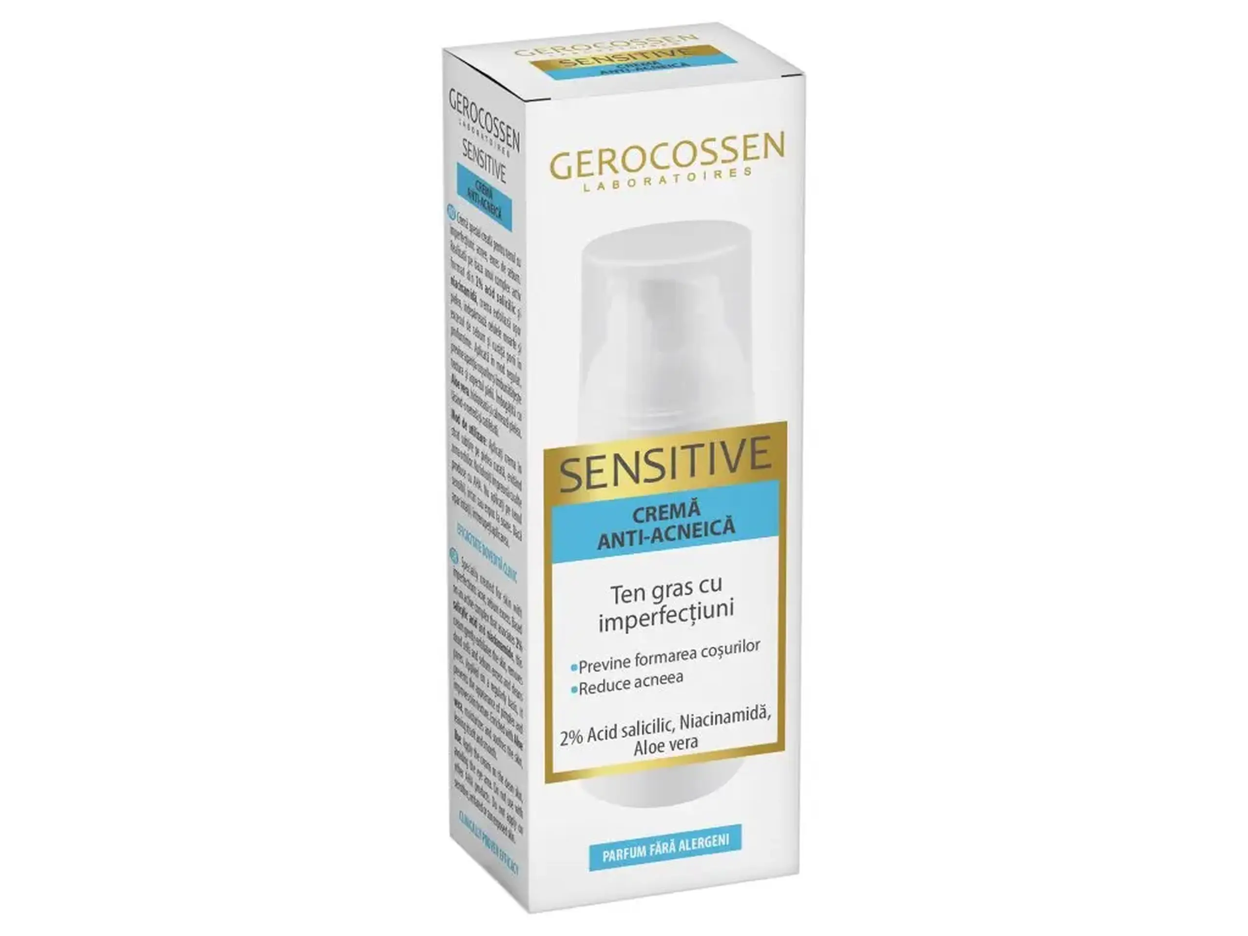 Gerocossen Sensitive Crema anti-acneica, 2% acid salicilic/niacinamida/aloe vera 50ml