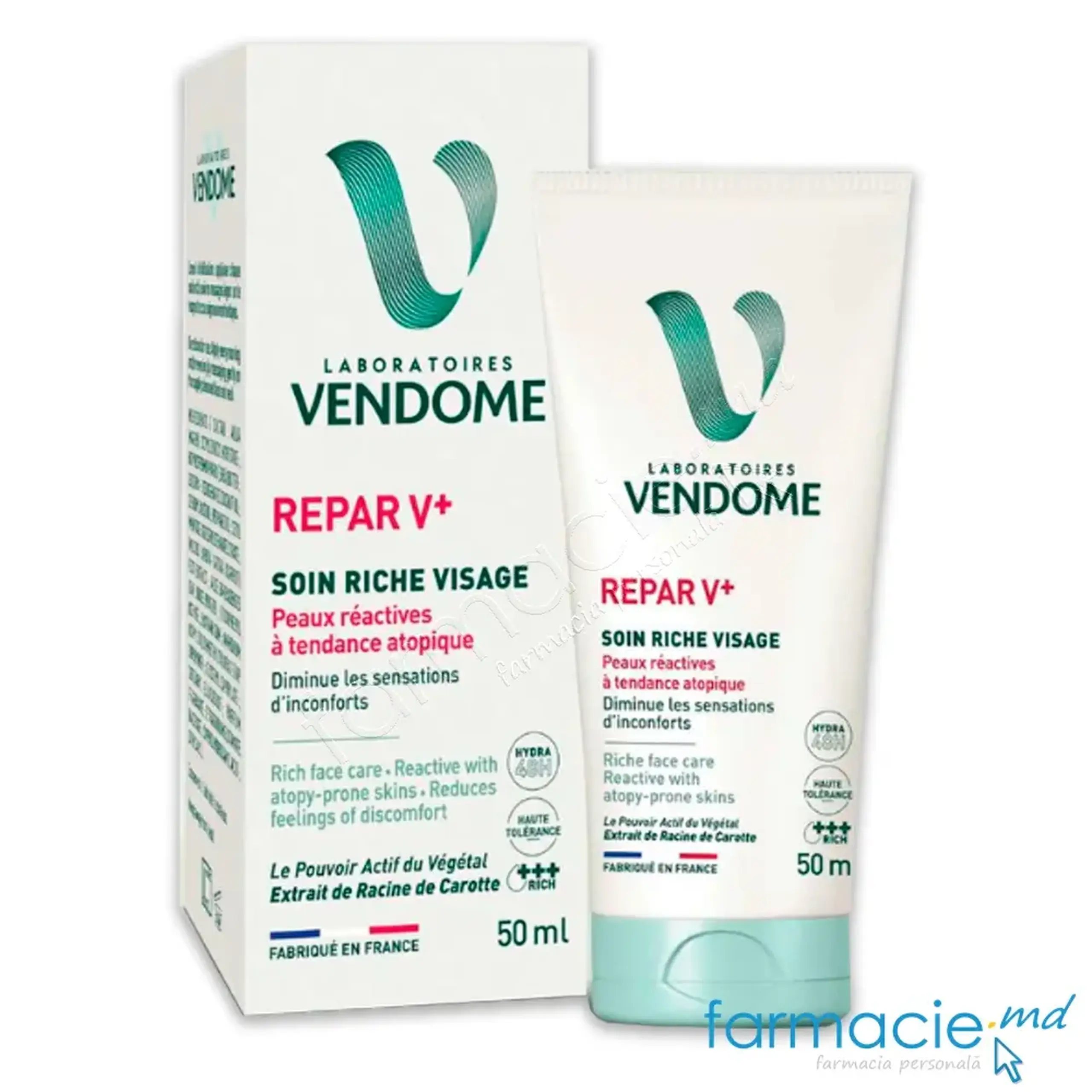 VENDOME REPAR V+ Crema fata 48H (ten reactiv atopic) Radacina Morcov 50ml