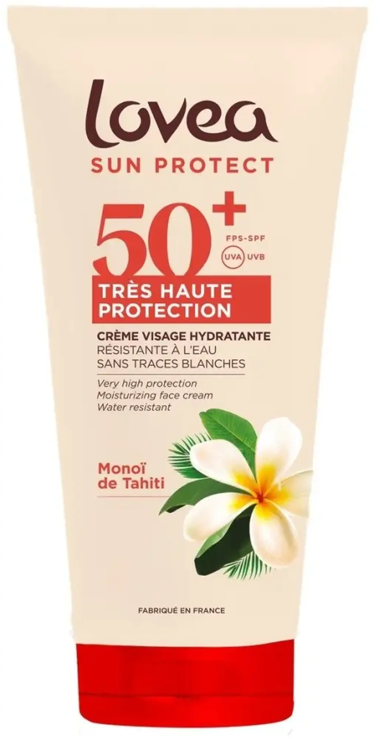 Lovea Vegan Crema fata SPF50 hidratanta, rezistenta la apa, cu monoi 50ml