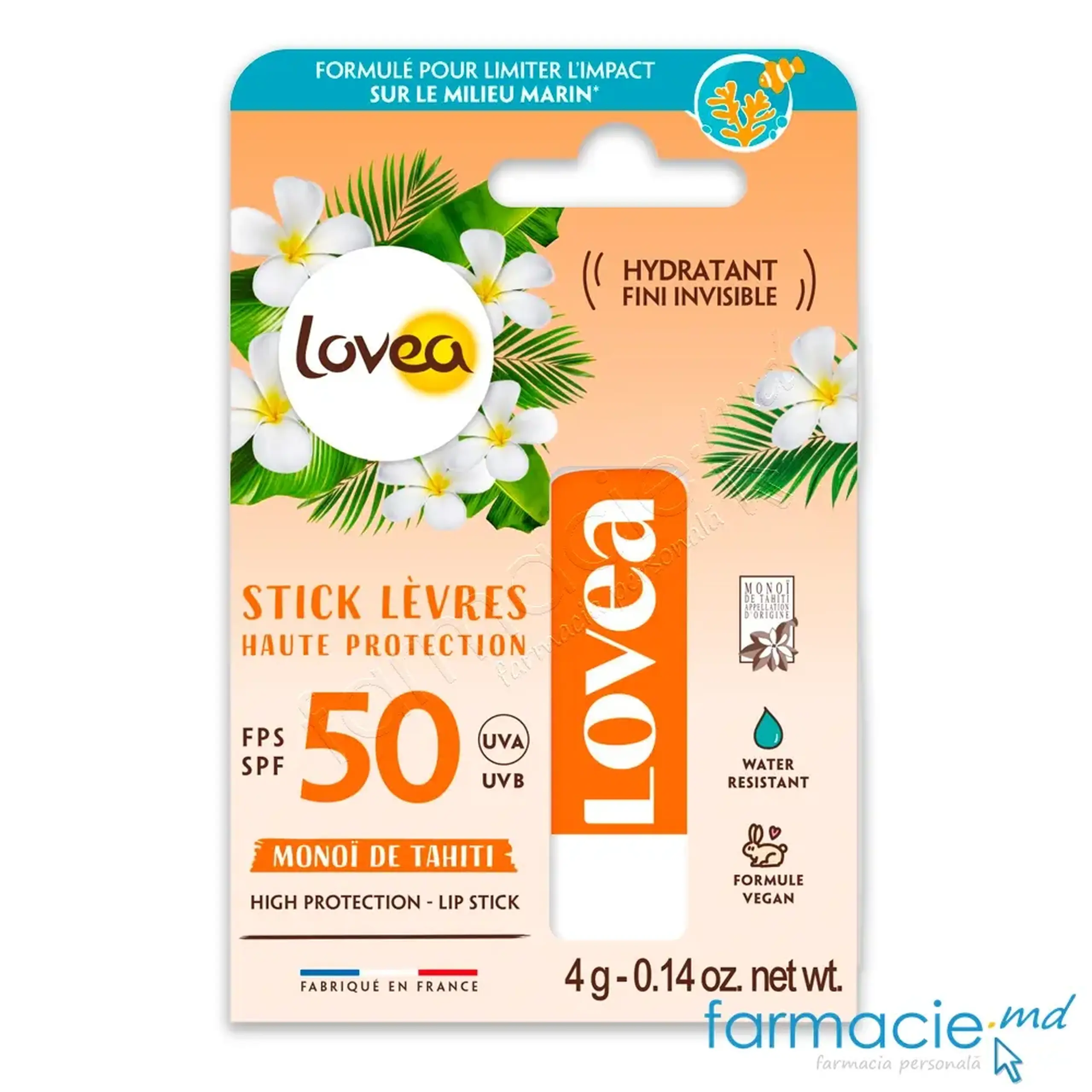 Lovea Balsam buze protectie solara SPF50 hidratant ulei monoi 4g