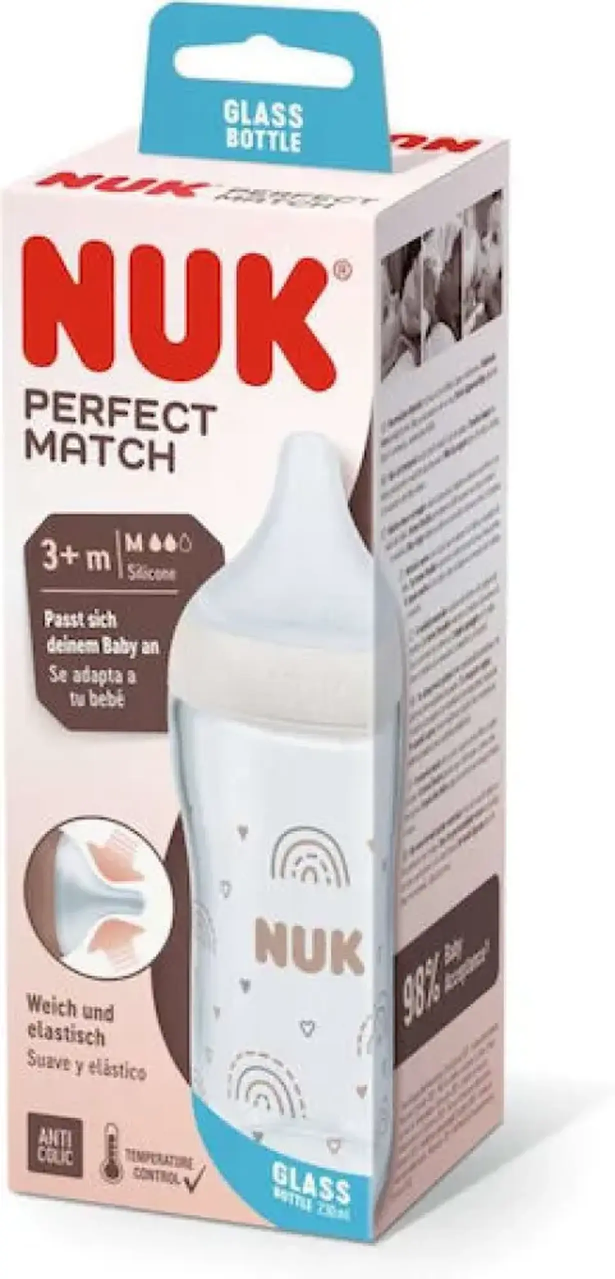 NUK Sticluta Perfect Match Temp sticla 230ml+tetina silicon (3+ luni) (M)