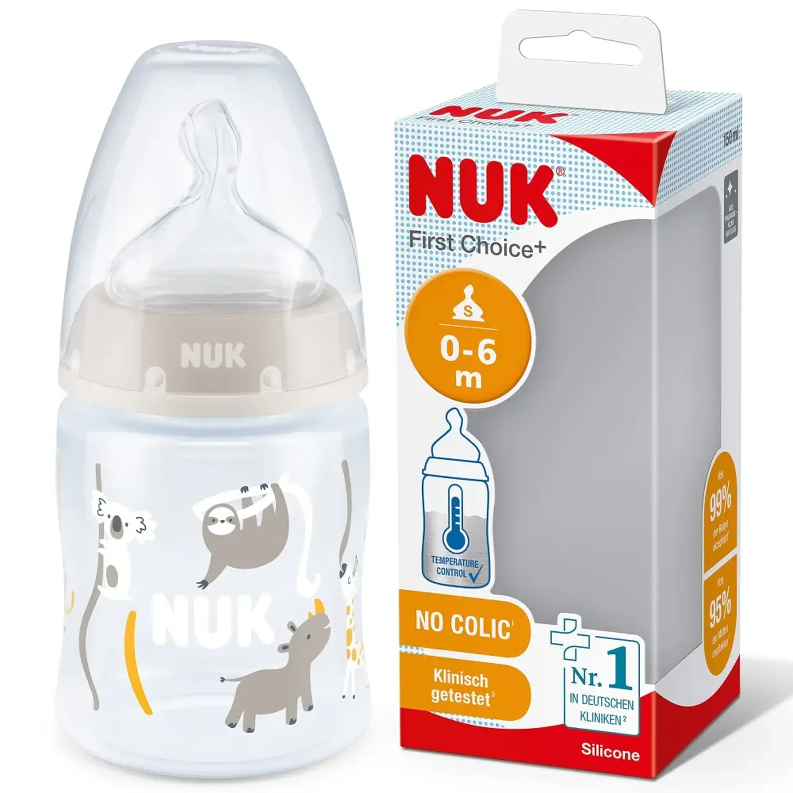 NUK Sticluta First Choice Temp plastic 150ml+tetina silicon 0-6luni (S)