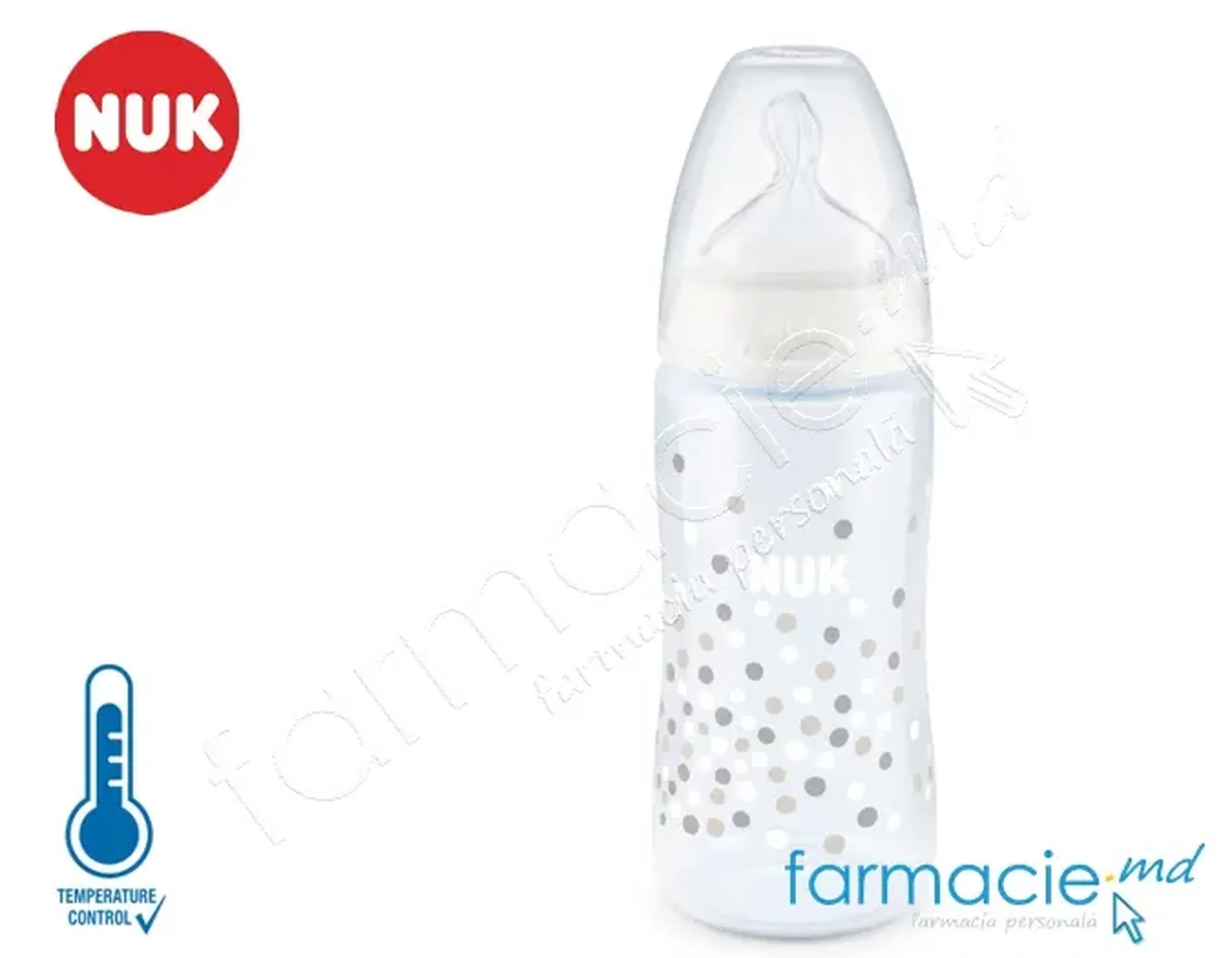 NUK Sticluta First Choice Temp plastic 300ml+tetina silicon 0-6luni