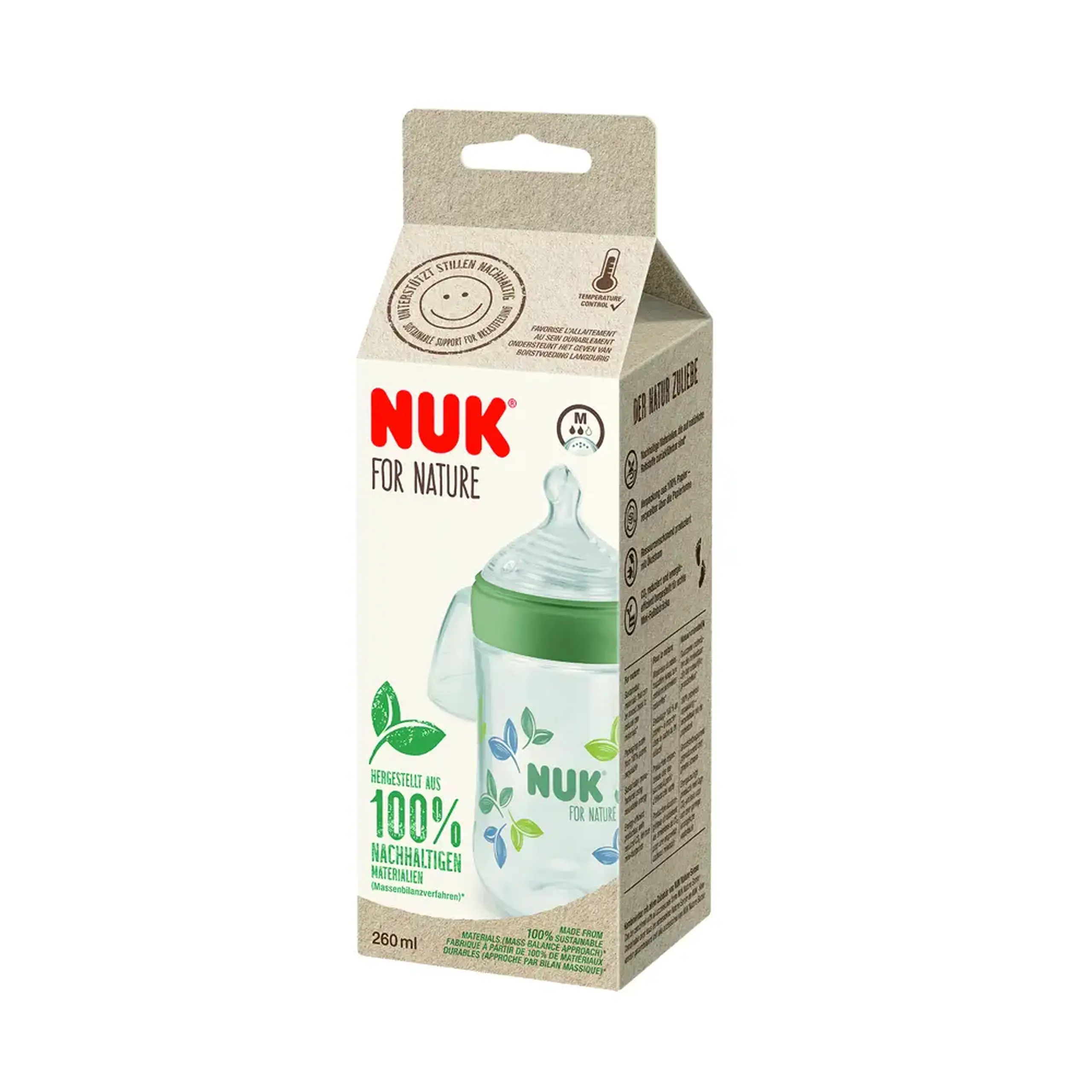 NUK Sticluta Nature plastic 260 ml+tetina silicon 0-6 luni (M)